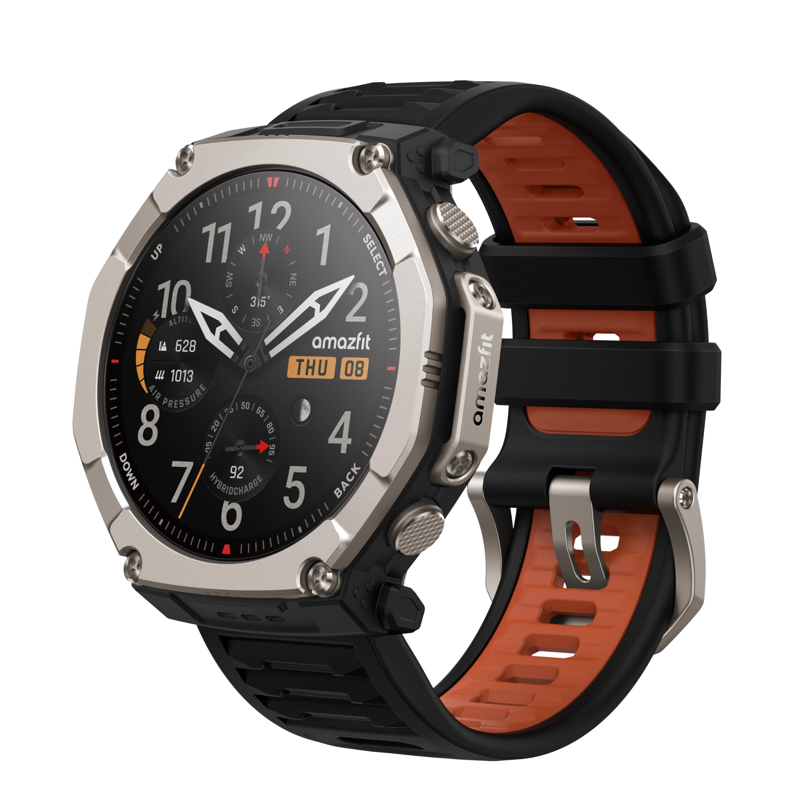 Amazfit T-Rex Ultra 2 Smartwatch Outdoor GPS Dual-Band, Cassa in Titanio 51 mm, Display AMOLED in Vetro Zaffiro 1,5", Torcia, 30 Giorni Batteria, Mappe Offline, 10 ATM, 180+ Sport, Android e iPhone