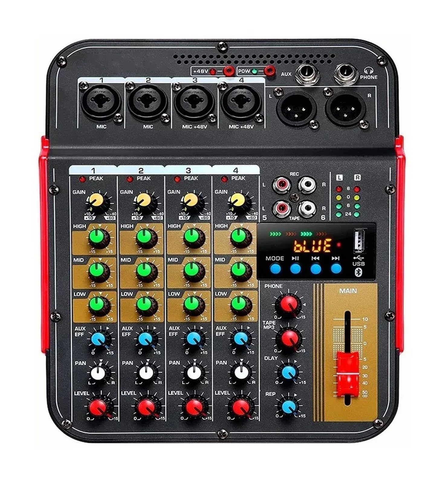 Mikser DJ-ski, Mikser Bluetooth i pogłos Zasilacz 48 V 6-kanałowy mikser Karta dźwiękowa DJ