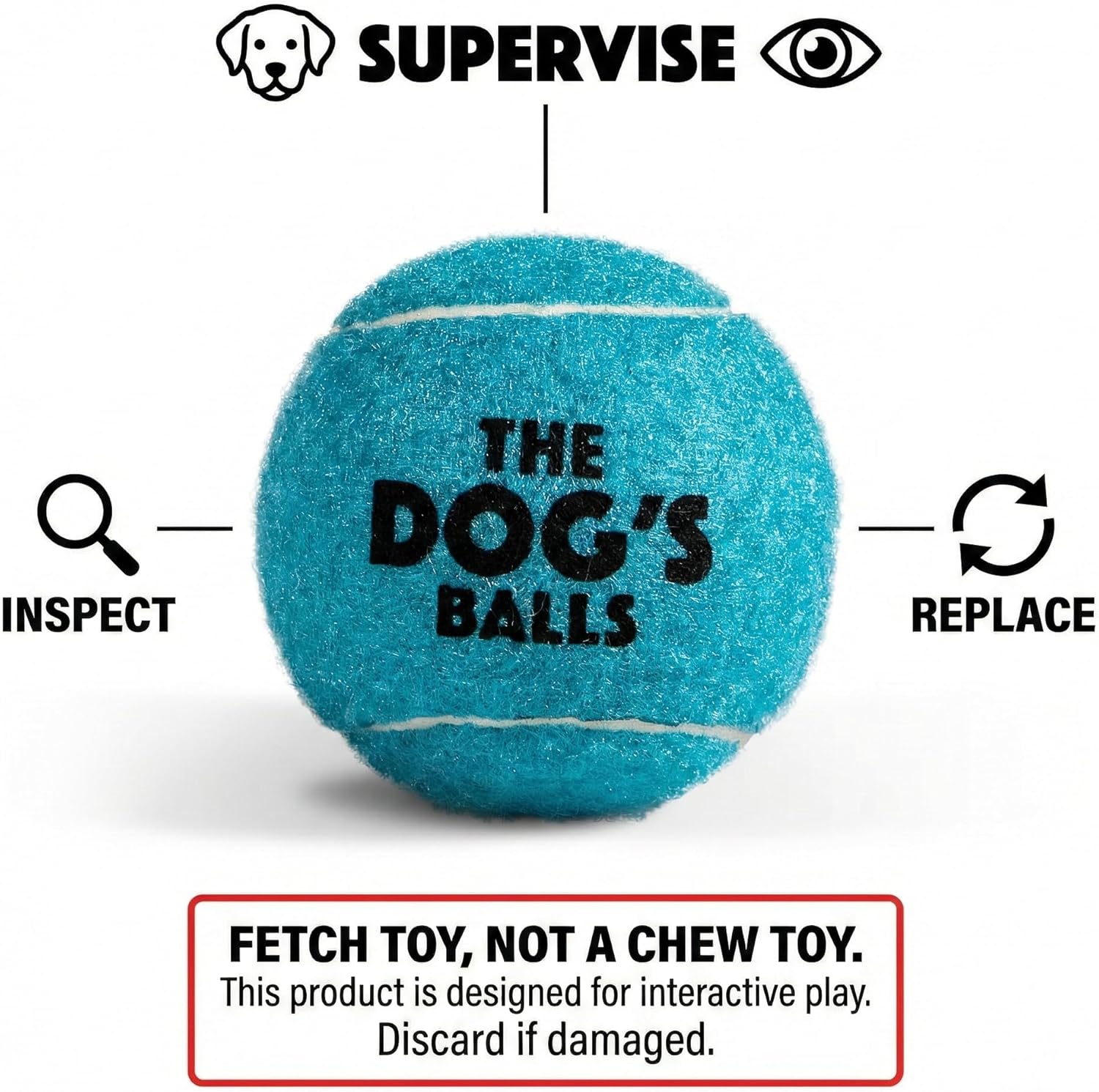 The Dog's Balls Dog Tennis Balls for Dogs, Blue, 12-Pack - Non-Abrasive Felt Fetch Balls, Tough Rubber Core, Float in Water, Fits Standard Launchers