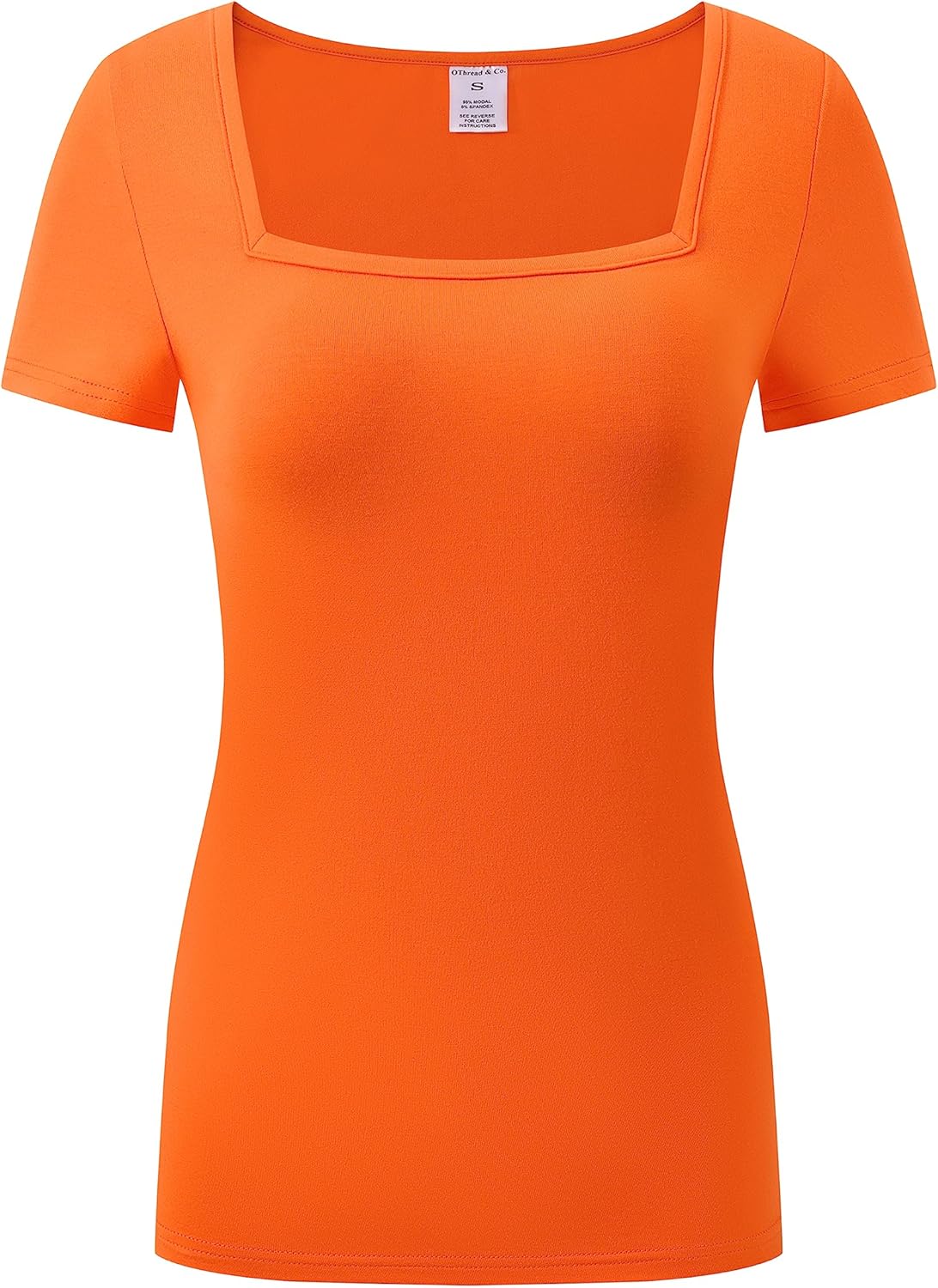 OThread & Co. Women's Short Sleeve T-Shirt Comfy Square Neck Shirts Basic Stretch Layer