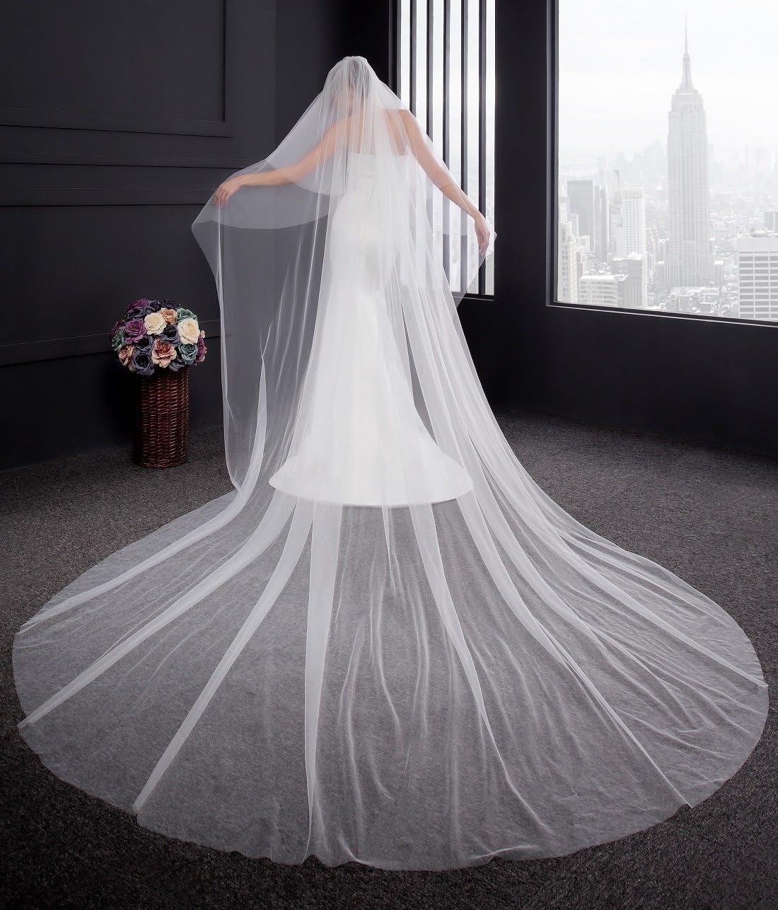 EllieHouse Women's 2 Tier Simple Wedding Bridal Veil With Metal Comb L11