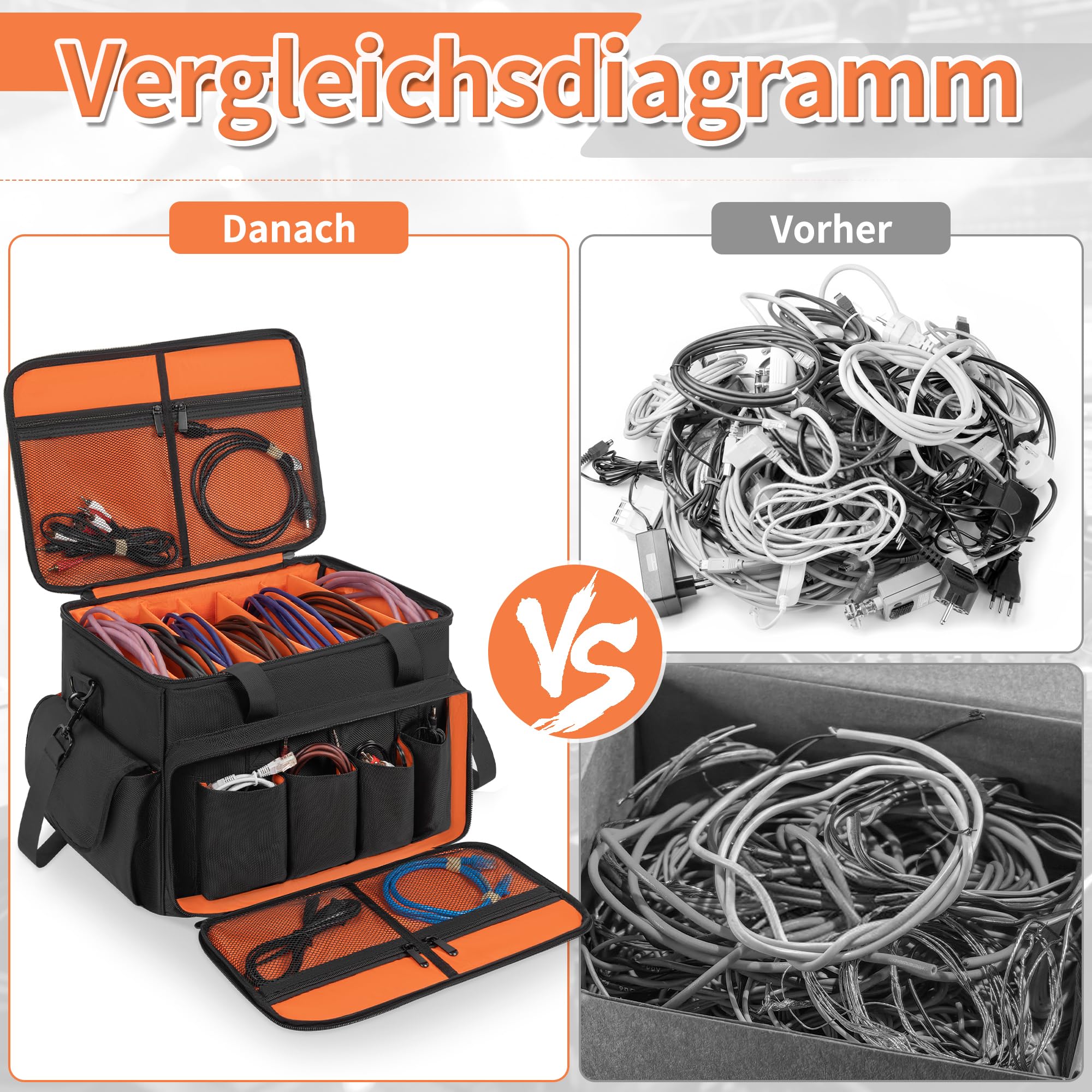 DJ Tasche Kompatibel mit Abnehmbaren Trennwänden und Boden, DJ Organizer Tasche für DJ-Equipment, Laptop und Musiker Zubehör, Orange (25 x 35 x 30 cm)