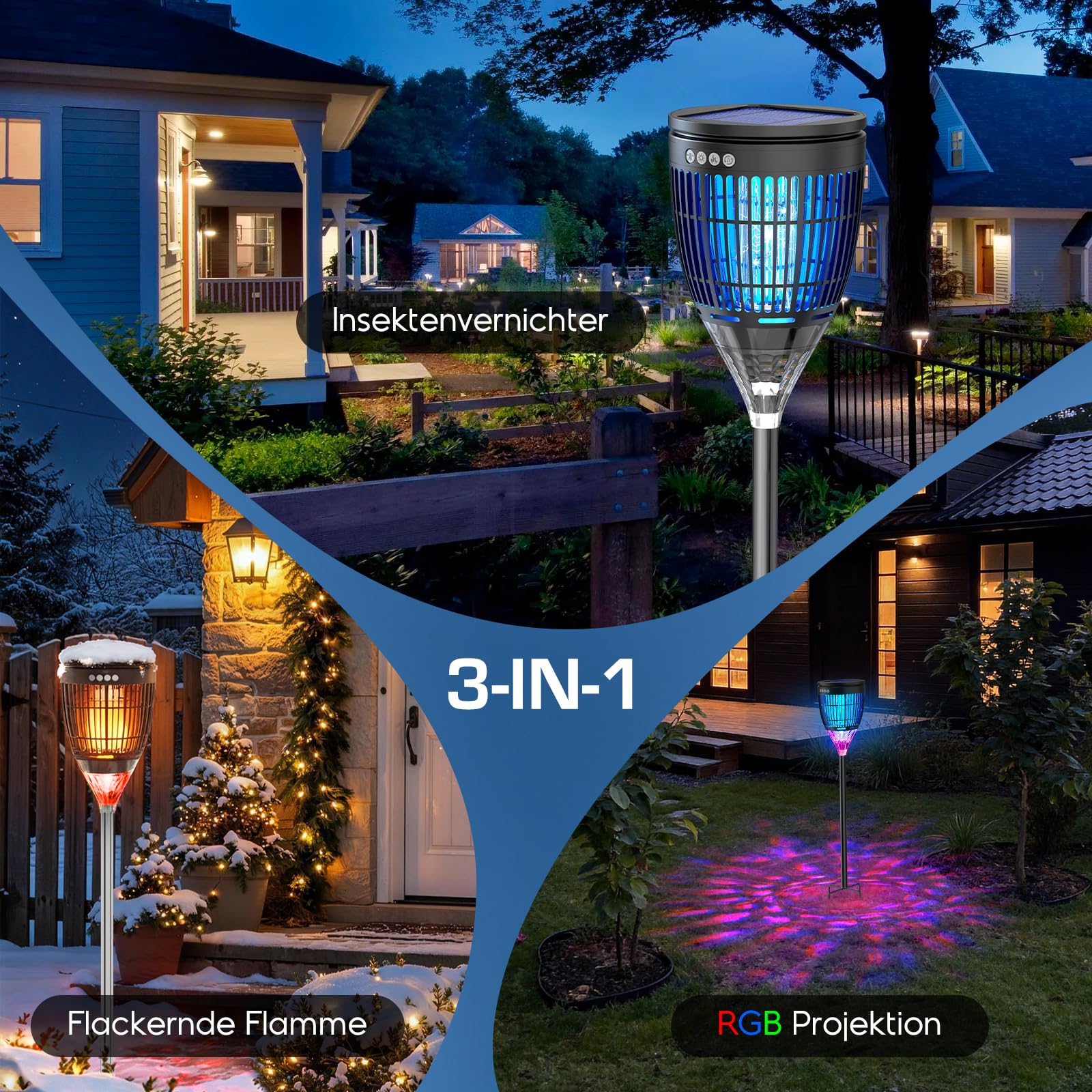 Solar Insektenvernichter Outdoor | Elektrische Mückenfalle 4200V, Mückenlampe IPX5 Wasserdicht, USB-C-Ladung, mit Erdspieß für Garten, Rasen, Hof