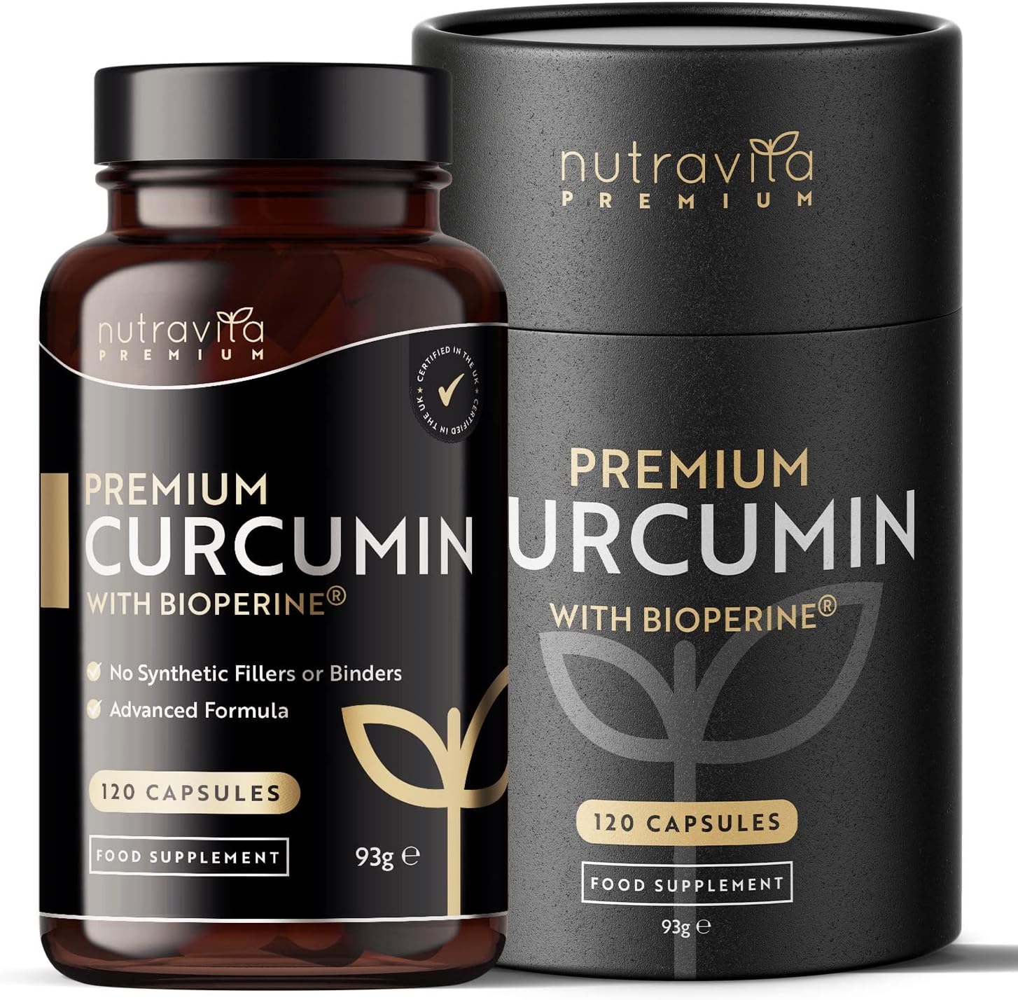 Premium Curcumin 95% Curcuminoids with Bioperine® – 120 High Strength Vegan Capsules – Turmeric Curcumin and Bioperine® (Black Pepper Extract) to Enhance Absorption – Made by Nutravita