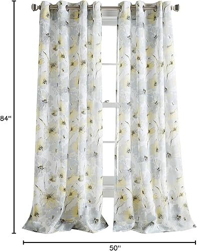 Miniatura 6 de DKNY Modern Bloom - Cortina para ventana, diseño floral de acuarela, con ojales, un panel individual, 84 pulgadas, amarillo