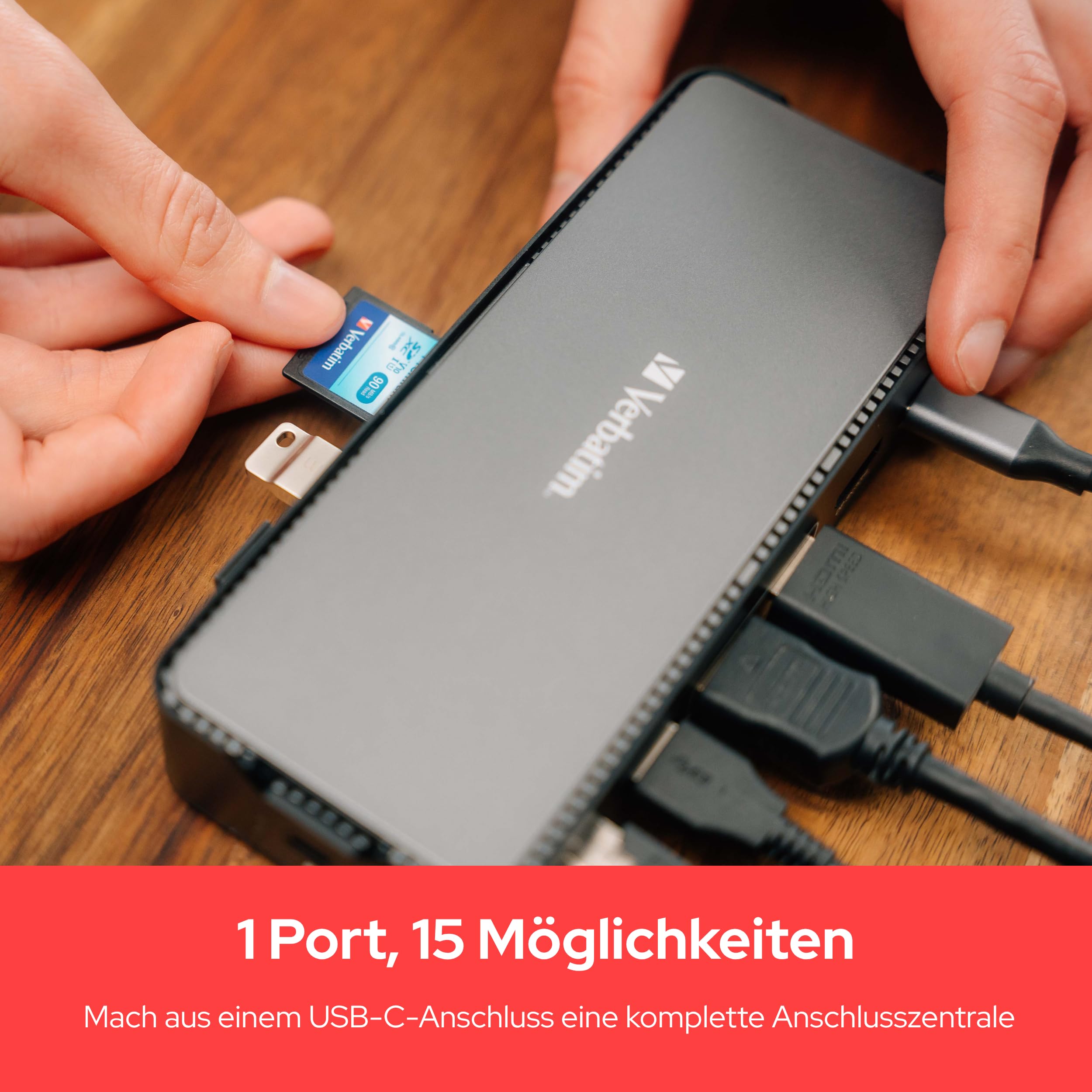 Verbatim USB-C Pro Docking Station, 15-in-1 Hub, Multiport Adapter zu HDMI 4K und 8K, USB-A und USB-C, PD 80 W, AUX, Card Reader, für Mac/Windows Laptop und Co