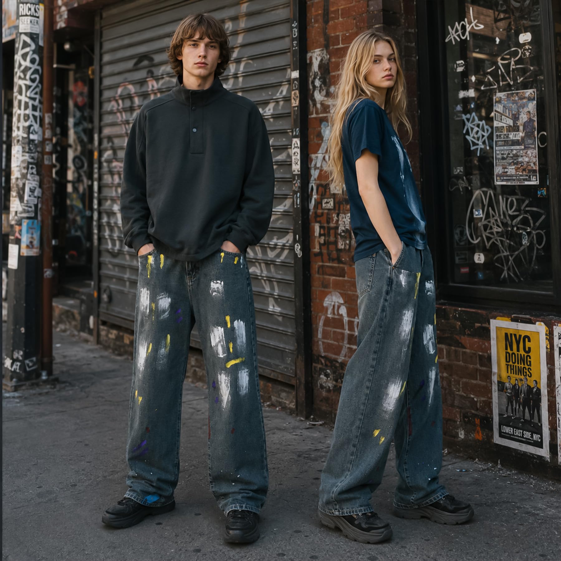 Jeans da uomo Hip Hop Baggy Graffiti Straight Fit Y2K Streetwear