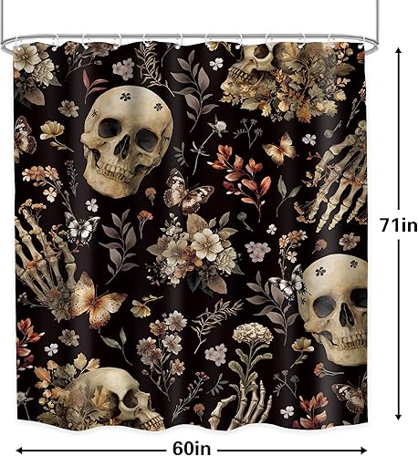 Miniatura 12 de LGhtyro - Cortina de ducha gótica con calavera para el baño, 60 pulgadas de ancho x 71 pulgadas de alto, temática de Halloween, cabeza de muerte