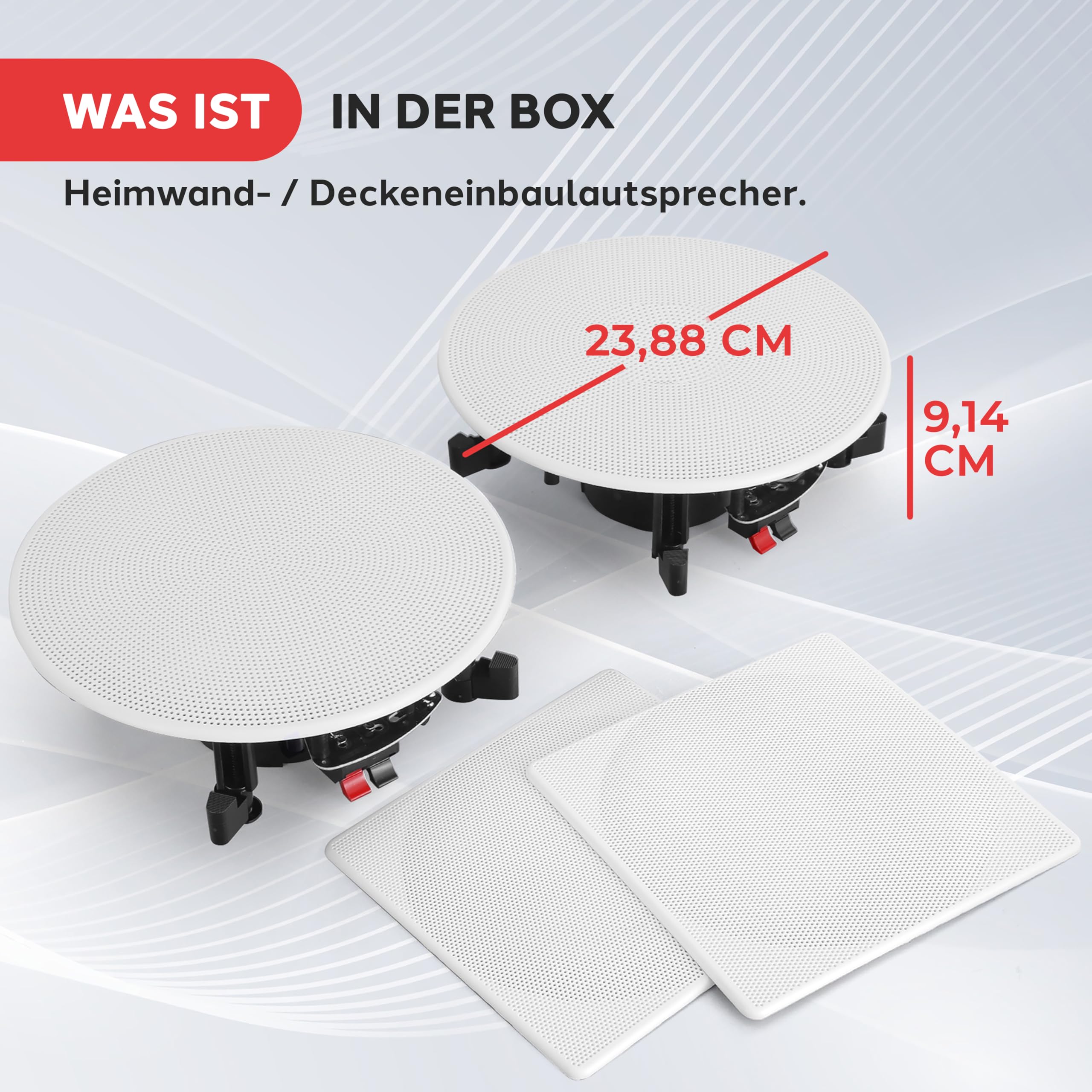 Pyle Deckenlautsprecher / Wandlautsprecher 250 Watt Einbaulautsprecher – Flache 8” (20cm) 2-Wege-Lautsprecher als Stereo Sound System – Einfacher Einbau in Flush Design mit Rundem/Quadratischem Gitter
