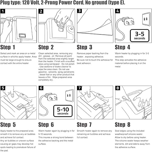 Miniatura 8 de Facon Almohadilla calefactora de bloque de motor automotriz de 5 x 4 pulgadas con autoadhesivo 3M y controlado termostáticamente, almohadilla