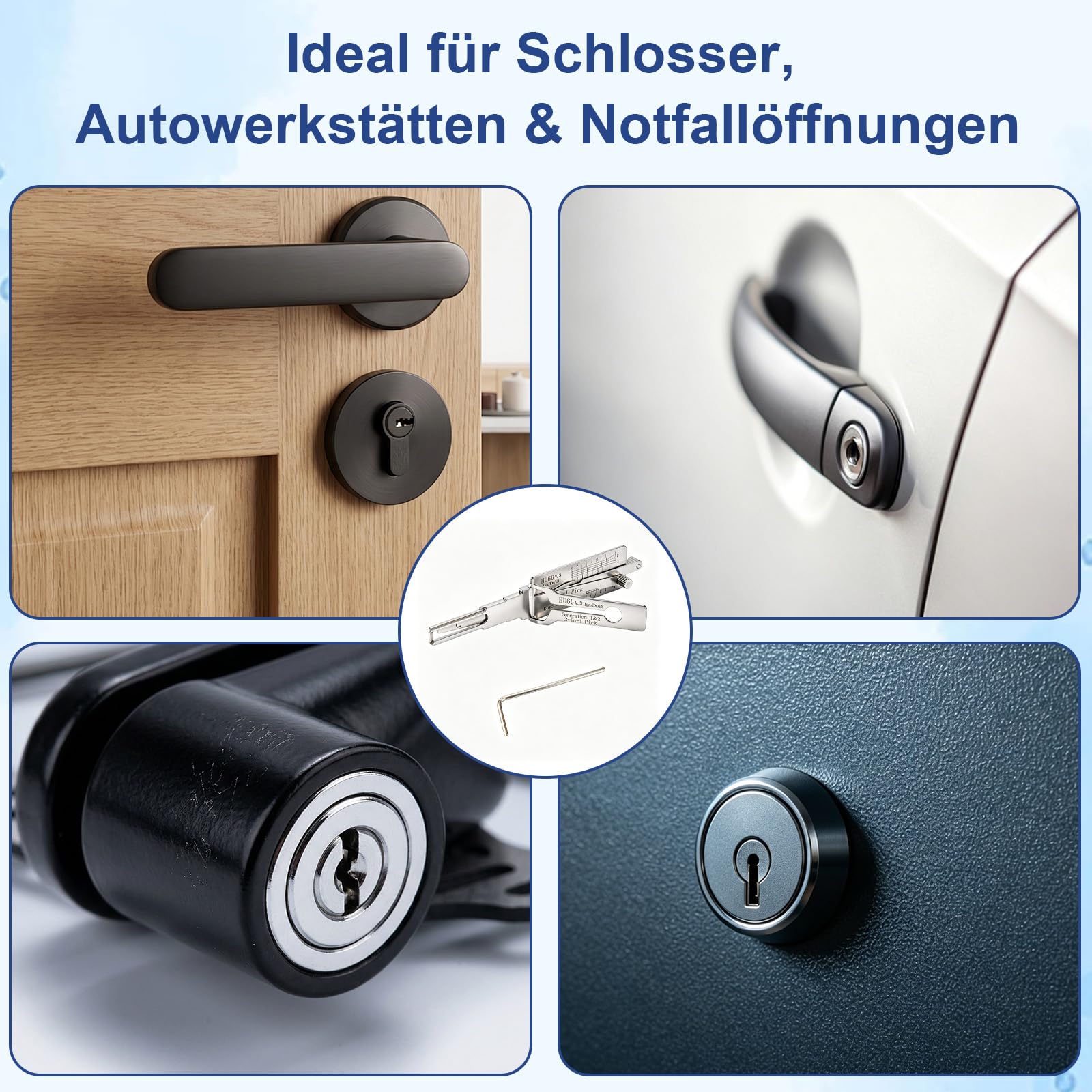 HU66 2-in-1 Lock Pick – Lishi Decoder aus Edelstahl für Auto-Schließzylinder, Lockpicking Set mit Drehwerkzeug, 11,3×2,2 cm, für Schlüsseldienst & Notöffnung
