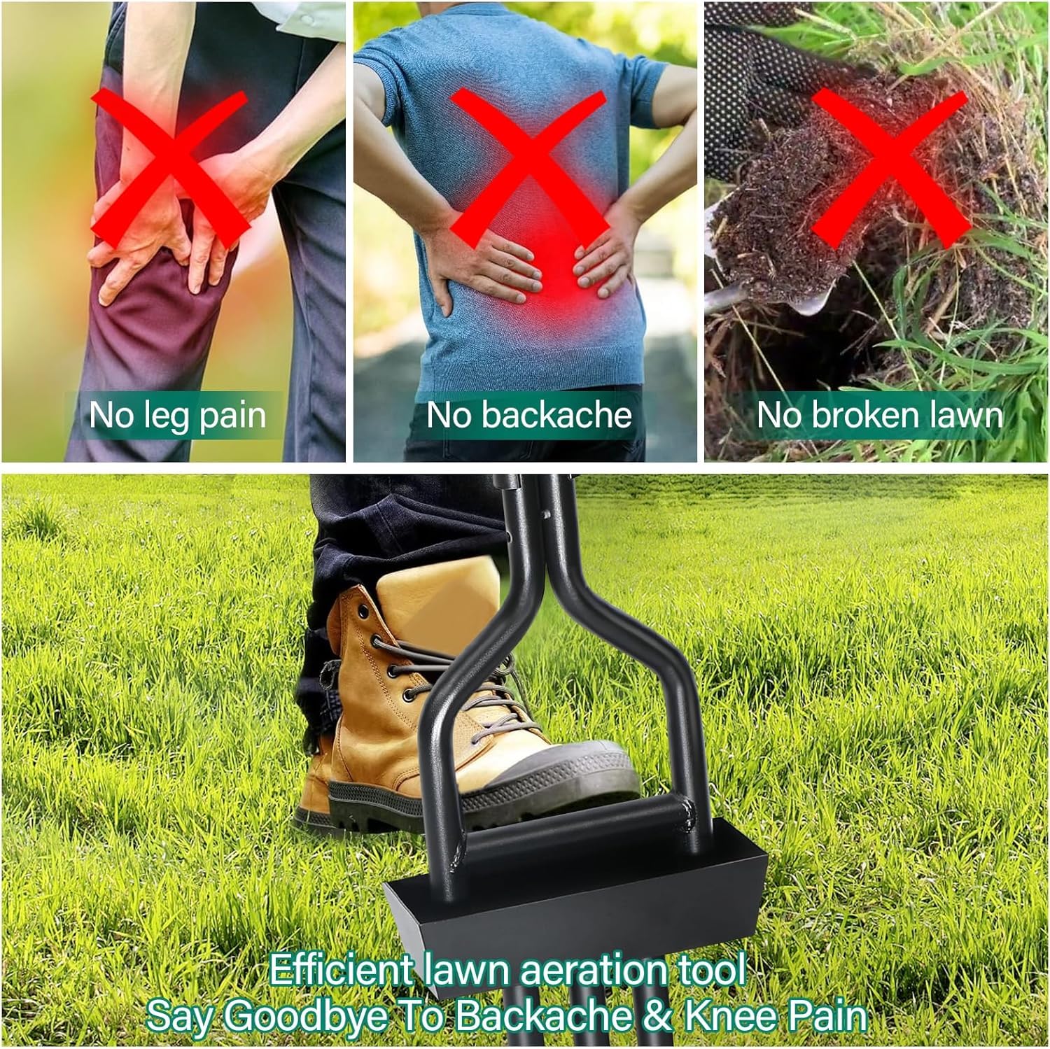 Aerator do trawnika, napowietrzacz trawnika z narzędziem do czyszczenia, 3 rdzenie z szyną podłogową, do trawników lub podwórek, zagęszczonych gleb i trawników w ogrodzie – ręczne narzędzia