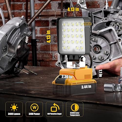 Miniatura 8 de wokelux Luz de trabajo LED de 34W 5400LM para batería Dewalt Max de 20 V, luz LED inalámbrica portátil con puerto de carga USB y tipo C, protección