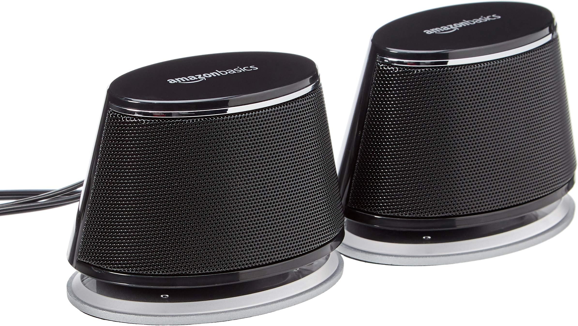 Amazon Basics USB Plug-n-Play Computer Speakers for PC or Laptop - 2 Pair (4 Speakers), Black with Blue LED Light