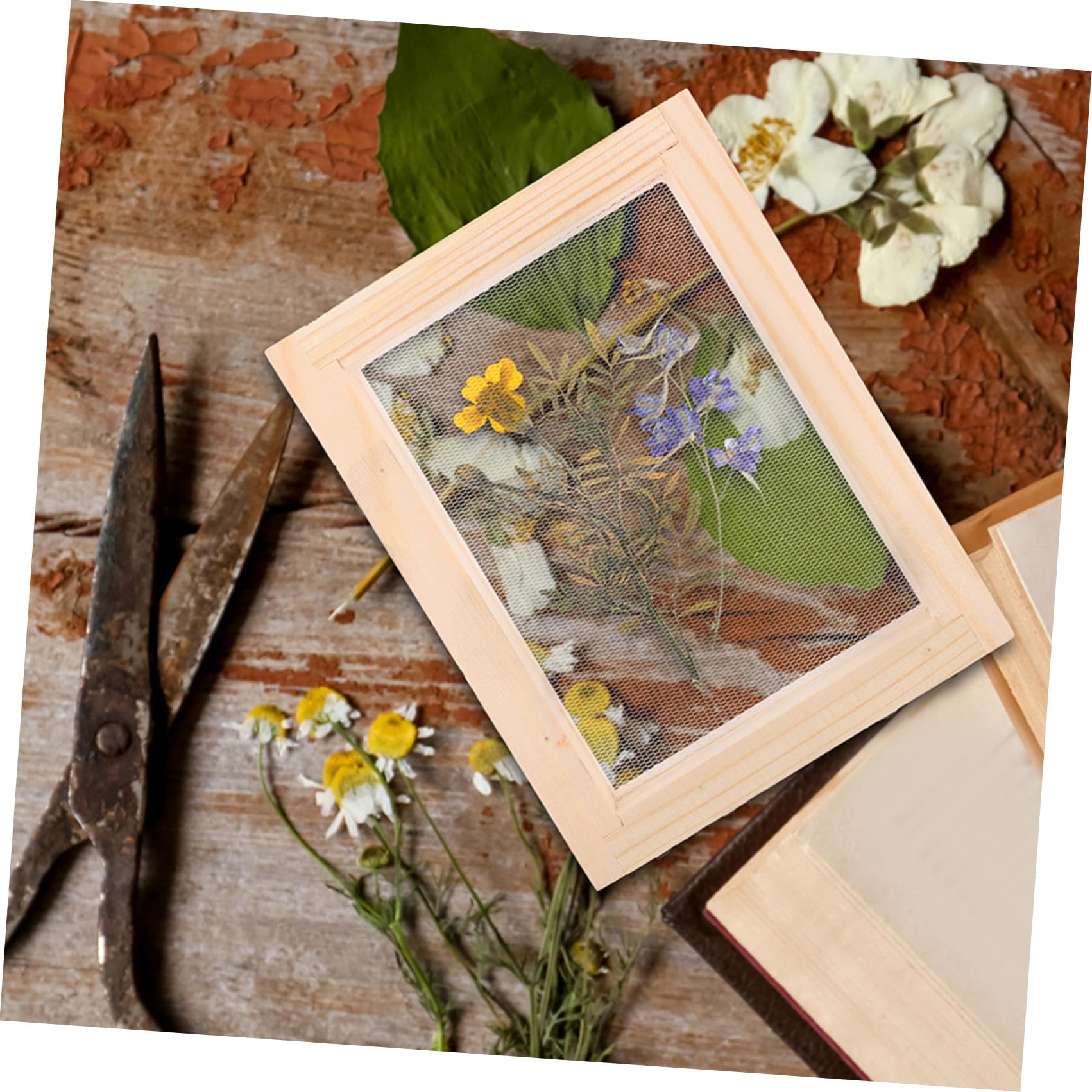 TOMETURE Set di 4 Telai in Legno 10X13X2,2 CM per Fabbricazione della Carta Rete, Utilizzabile per Attività Creative in Asilo Nido e Progetti Fiori Secchi