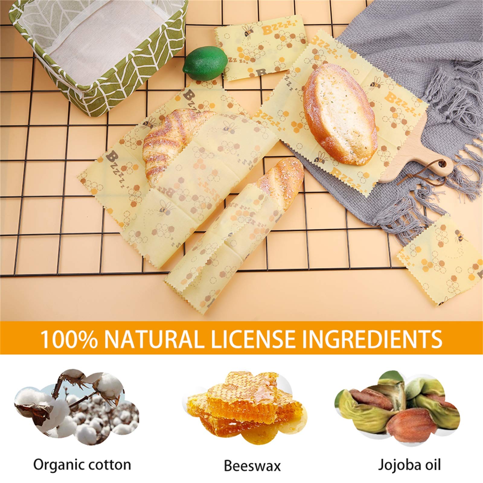 Tonsooze Set bijenwasdoeken, waspapier voor levensmiddelen, herbruikbare bijenwaswraps, zero waste-wasdoeken, plasticvrij alternatief voor natuurlijke voedselopslag, kaas