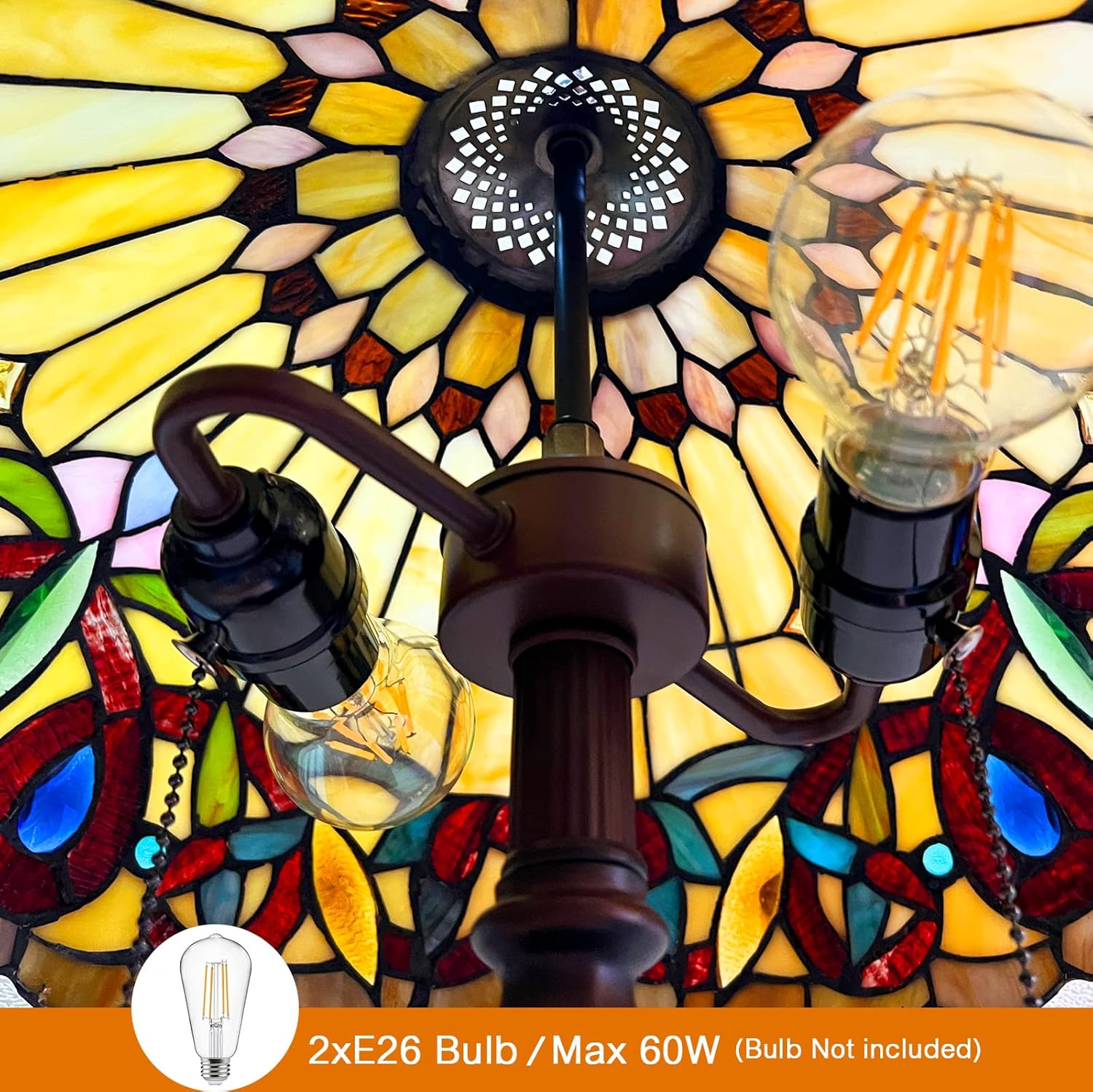 Capulina Tiffany Lamp Stained Glass Table Lamp Bedside Reading Lamp 2-Light 16X16X24 Inches Antique Victorian Art Style Desk Lamp for Bedrooms Living Room Home Office