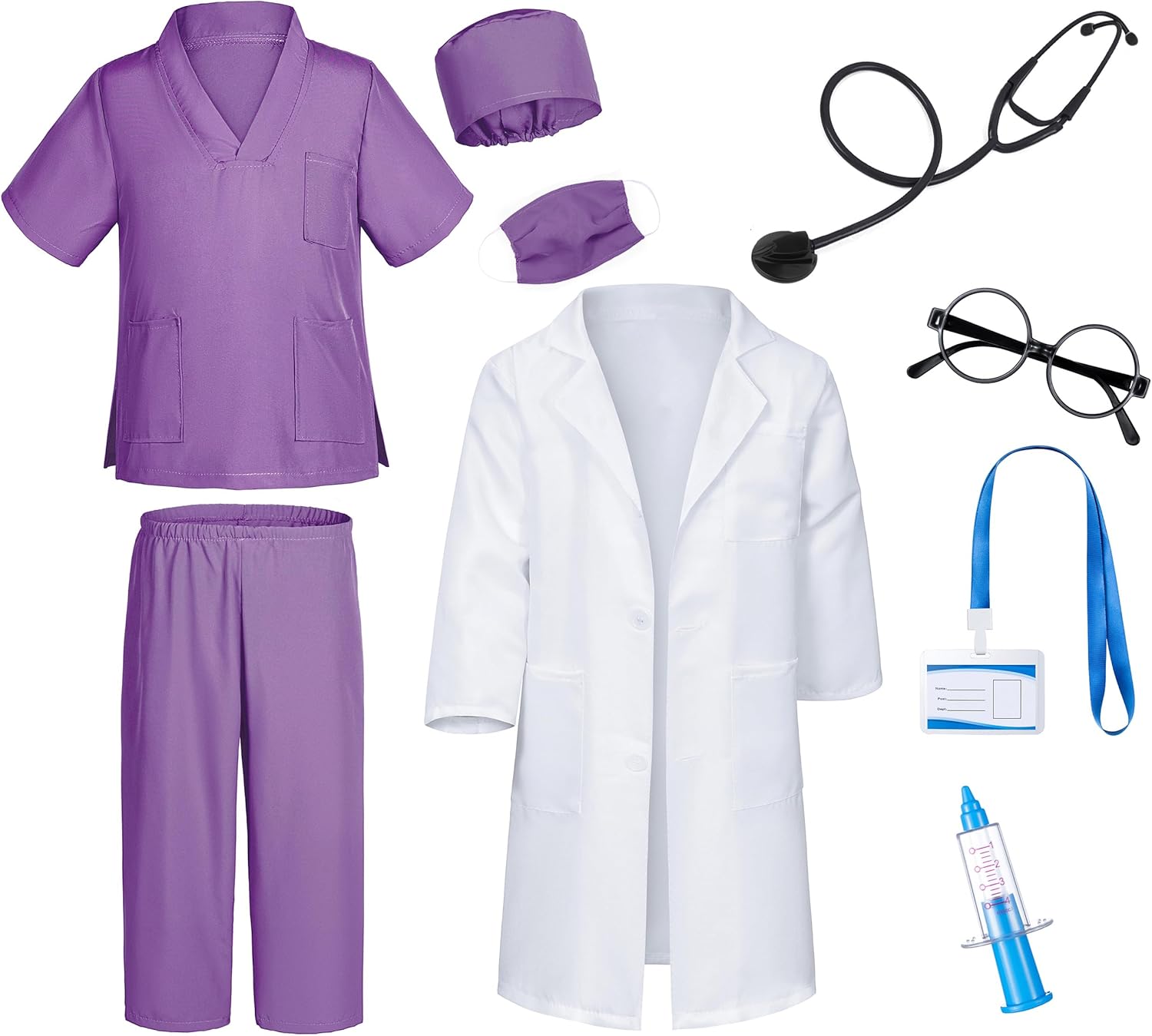 Doctor Costume for Kids Scrubs Pants with Accessories Set Children Party Cosplay 3-12 Years - Image 2