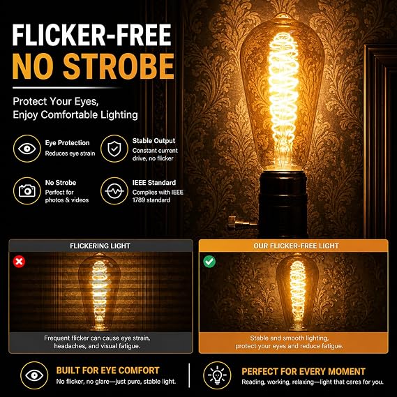 Terafeels 2 Pack E27 Vintage LED Light Bulbs, ST64, 4W, Spiral Filament, 2700K Warm White Glow, Amber Glass, Dimmable Edison Screw in Light Bulb [Energy Class E]
