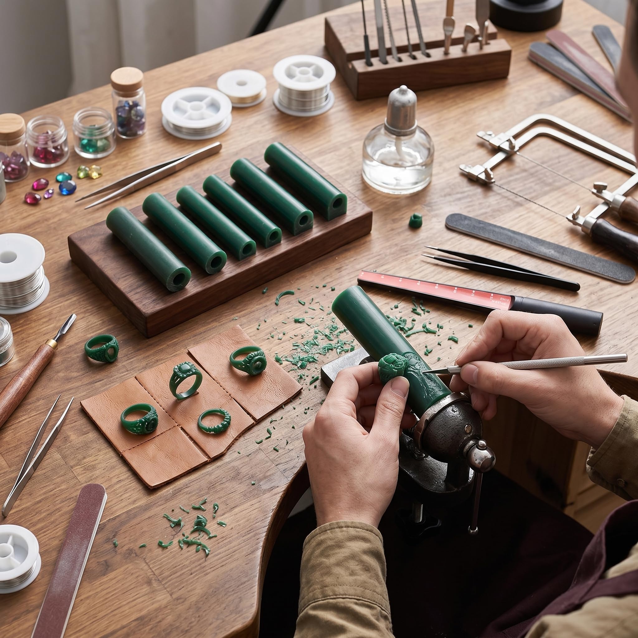 Kit de Fabricación de Anillos de Cera, 6 Tamaños, con Cortador y Tubos para Tallar, Material de Primera Calidad para Joyería y Manualidades