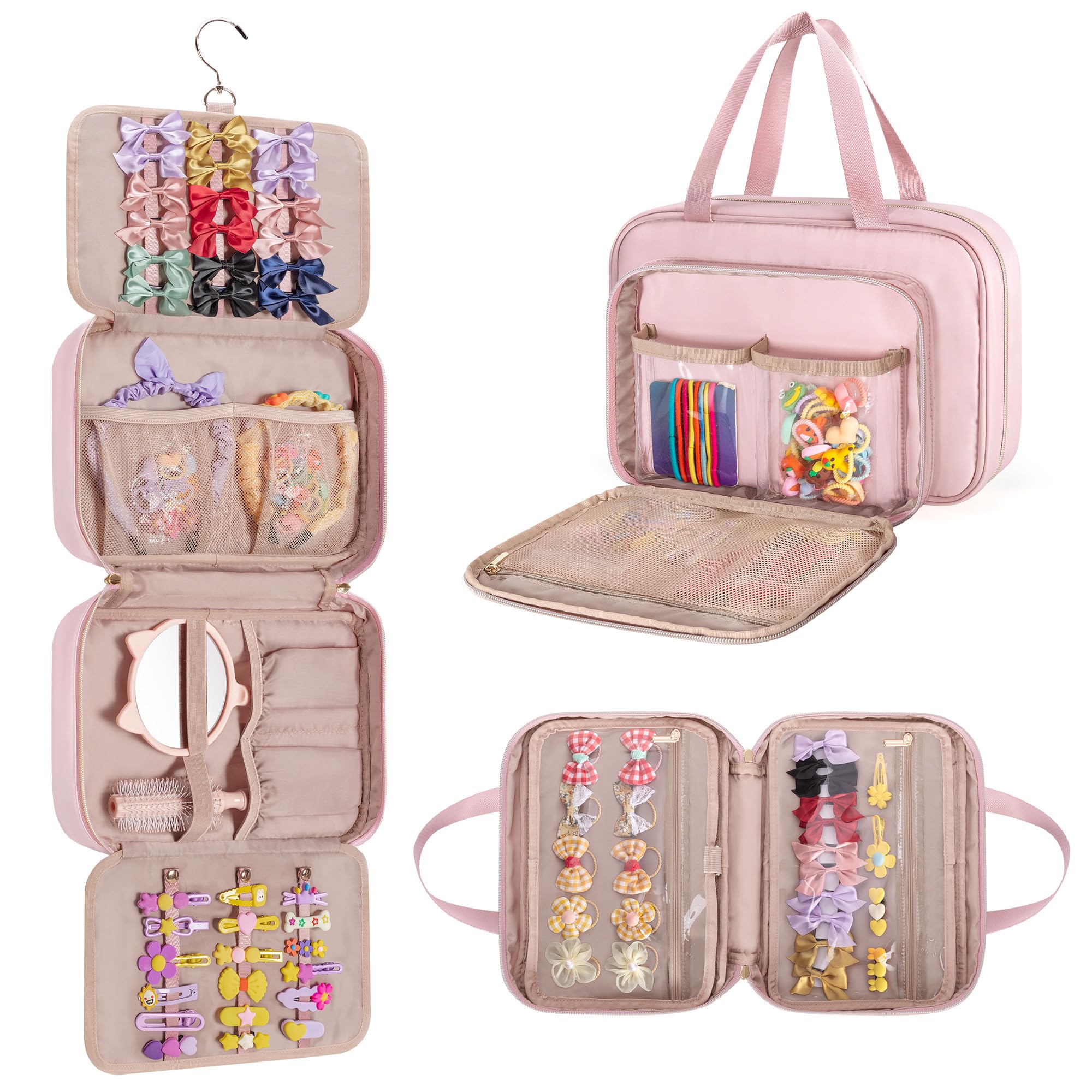 Fasrom Hair Accessories Storage Bag for Girls Hair Bow Organizer, Hair Accessories Storage Carrying Case Pink