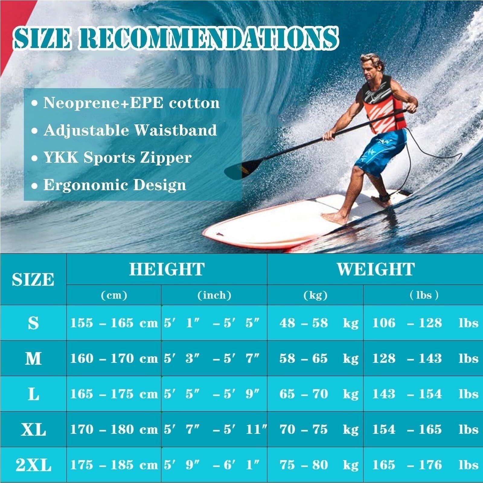 Chaleco de Surf de Neopreno for Adultos, Chaleco de Surf Ajustable con Cremallera Lateral for Kayak, Snorkel, Deportes Acuáticos