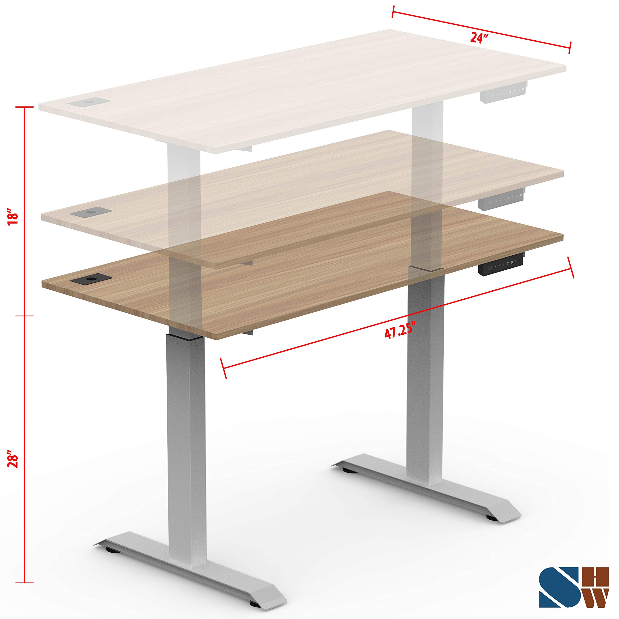SHW Electric Height Adjustable Standing Desk, 48 x 24 Inches, Light