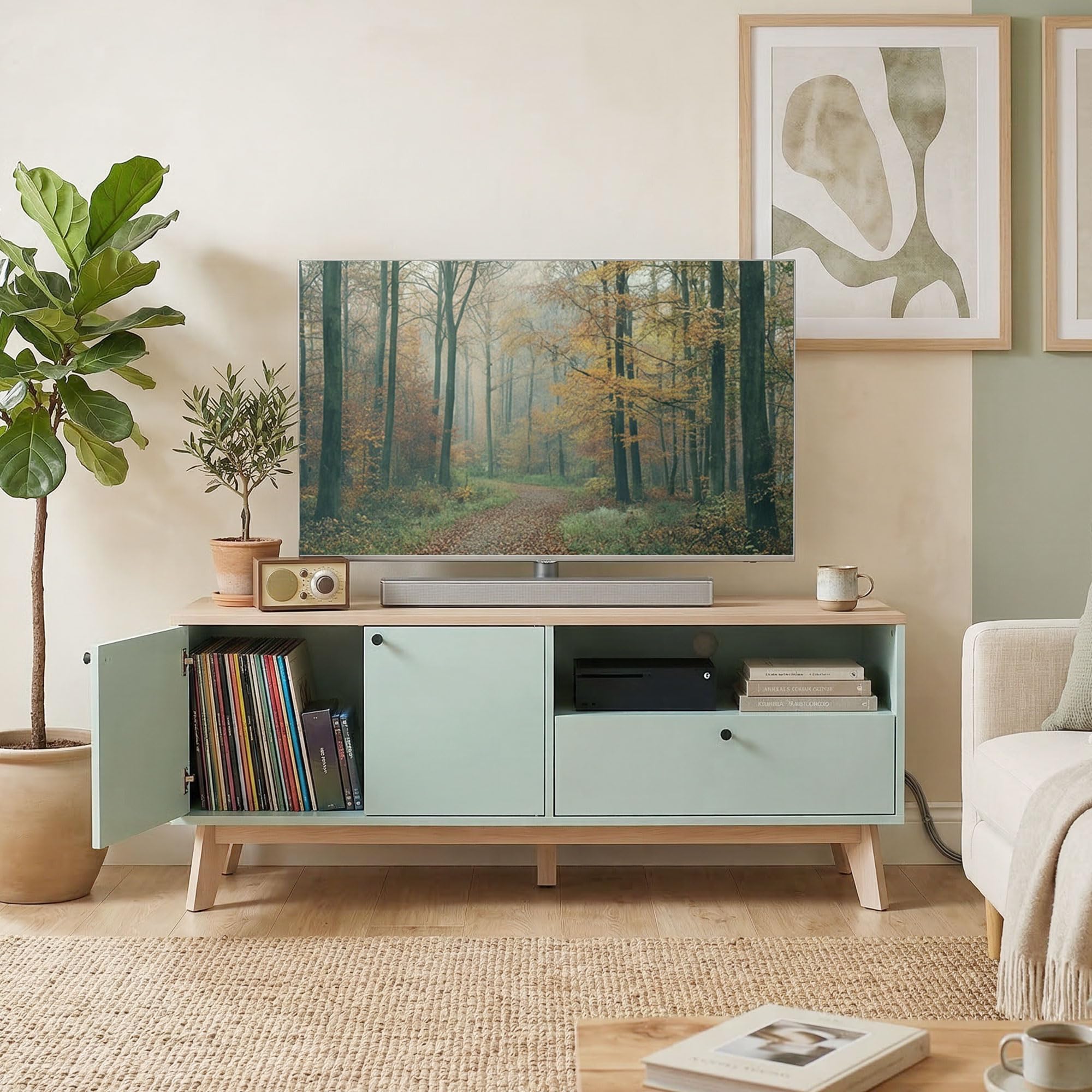 HOMCOM Meuble TV 120 cm pour Téléviseur jusqu'à 36 Pouces Vert Clair