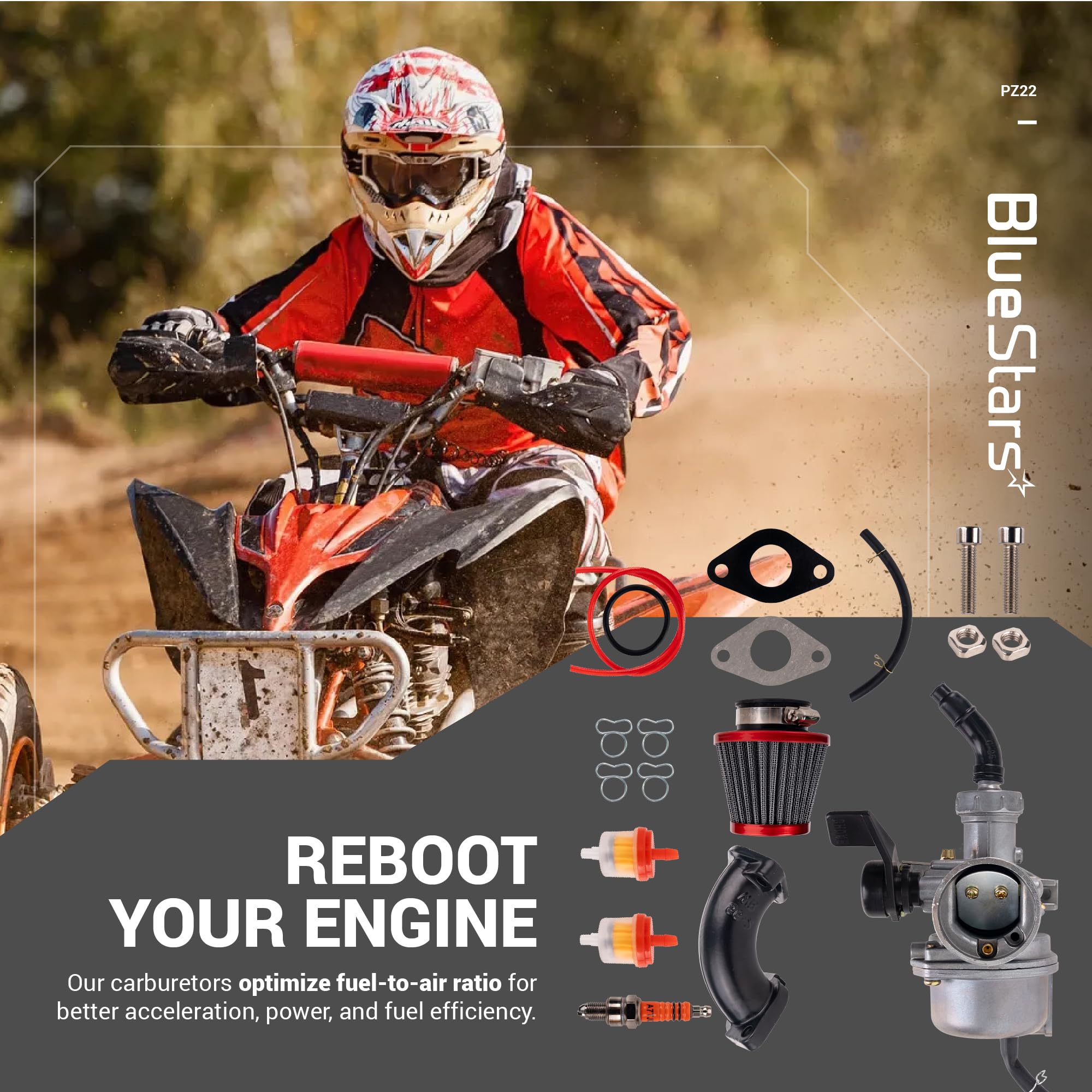 BlueStars PZ22 Carburetor Kit - for 70cc 110cc 125cc SSR TaoTao
