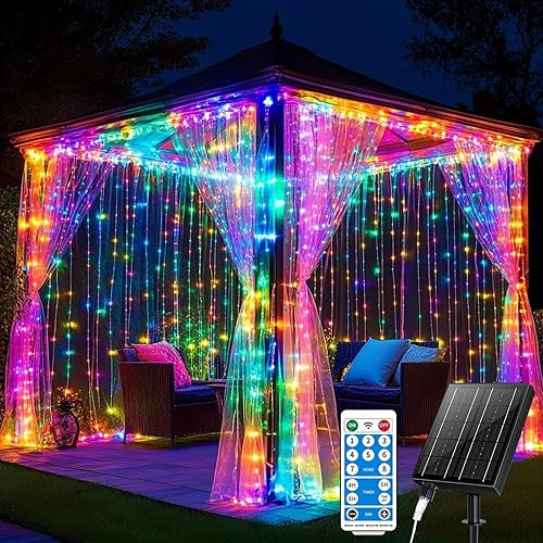 Guirnalda de luces solares para cortina 300 luces LED impermeables para exteriores funciona con energía solar luces de cascada para patio jardín