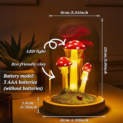 Miniatura 3 de Lámpara de noche de hongos, lámpara de hongos, decoración de hongos, luz LED en cúpula de cristal, lámpara de hongo con base para decoración del
