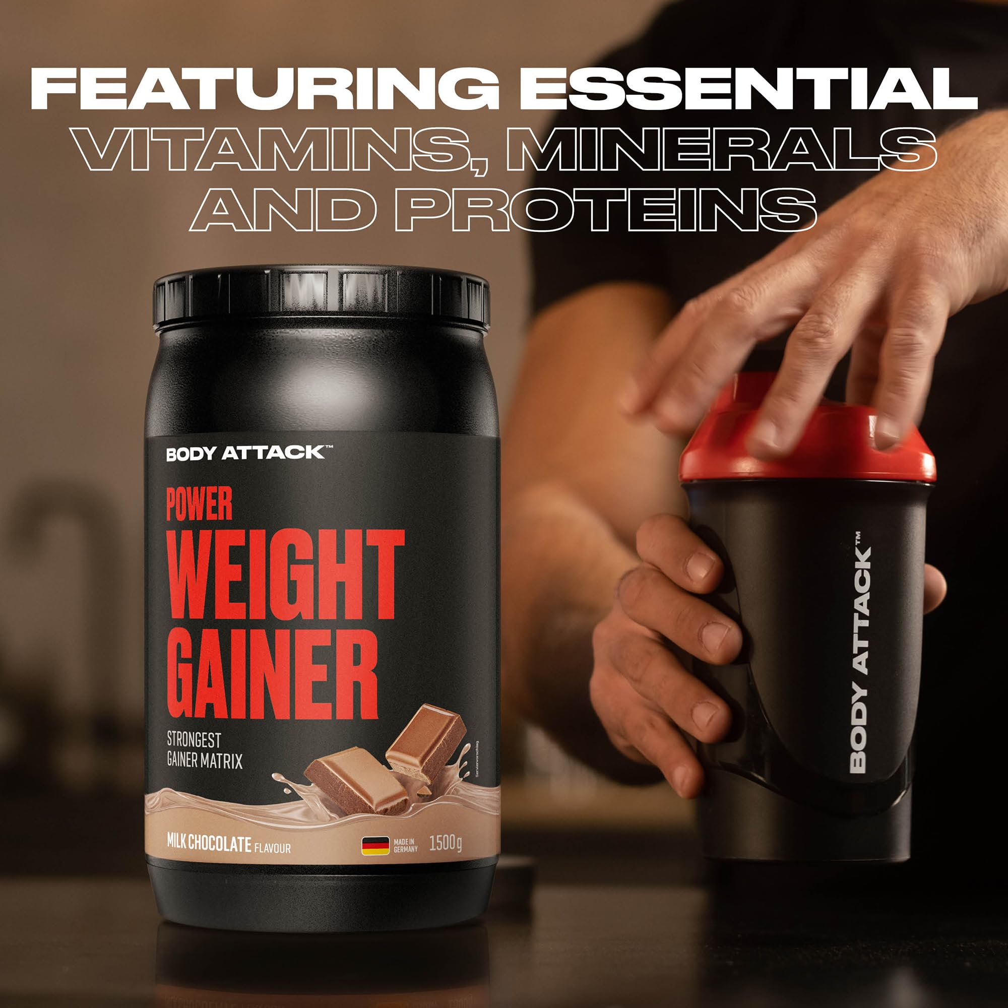 Body Attack Weight Gainer - Banana - 1,5 kg - Dein Mass Gainer für Masseaufbau & Muskelaufbau - Mit Whey Protein, BCAA und Kohlenhydraten - Dein fettarmer Masse Shake für hochwertige Kalorien