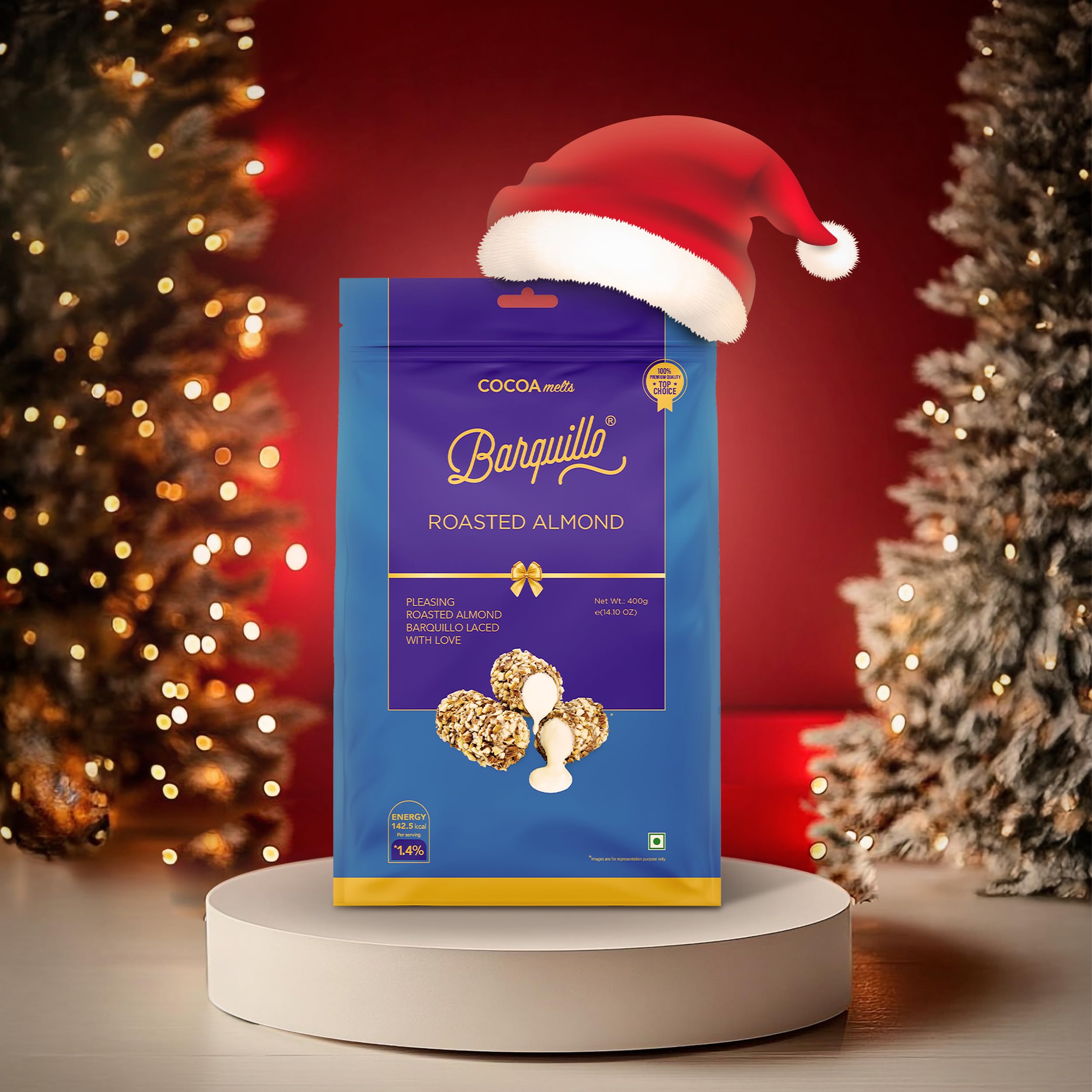 Premium Roasted Almond Coated Chocolate Pouch-20 Pcs|Vanilla Cream Filled Biscuit Roll imported | Dubai couverture taste | Christmas Gift Pack Celebration specially for Festivals, 400 gram