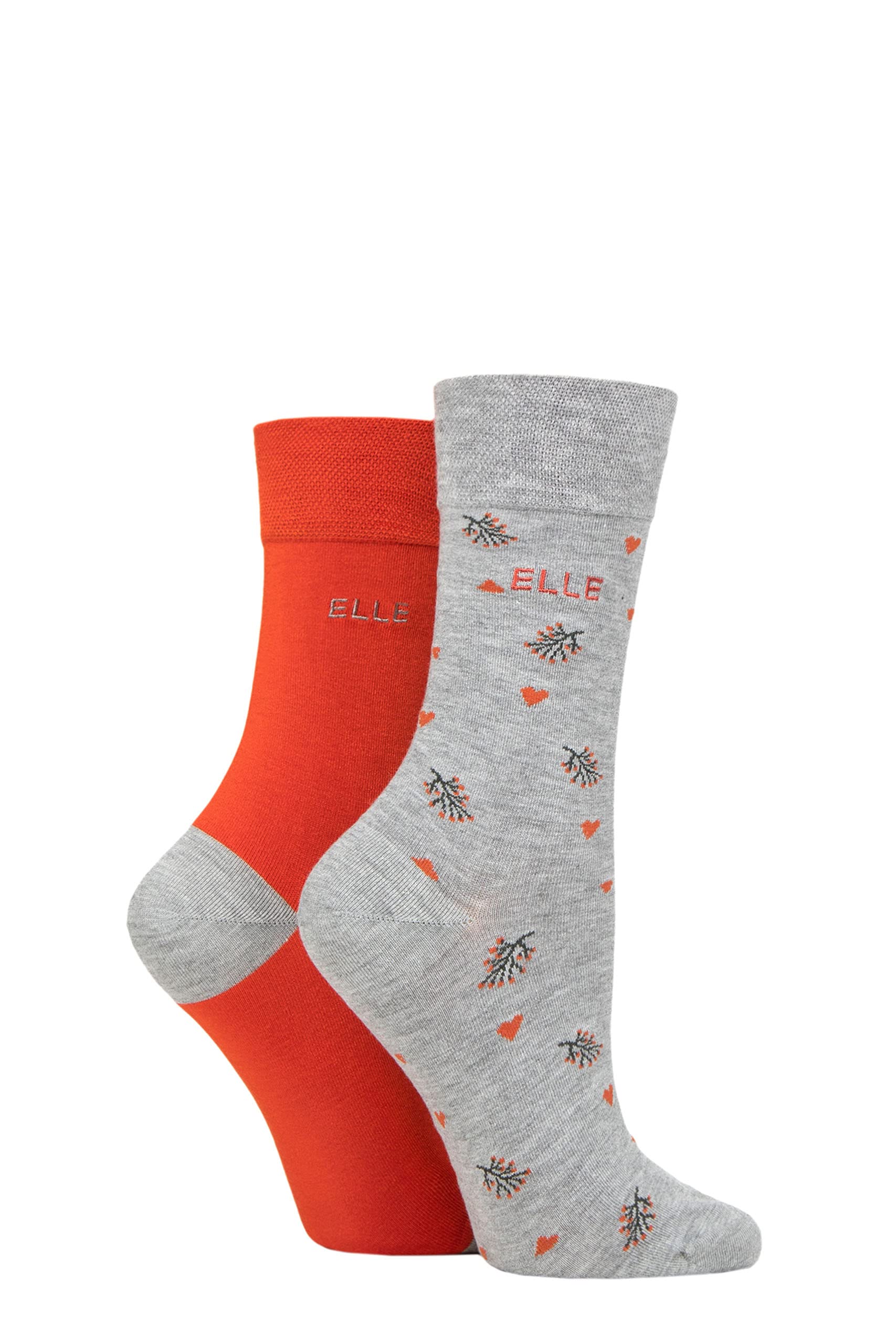 ELLE Ladies Bamboo Patterned and Plain Socks Pack of 2 Rust 4-8
