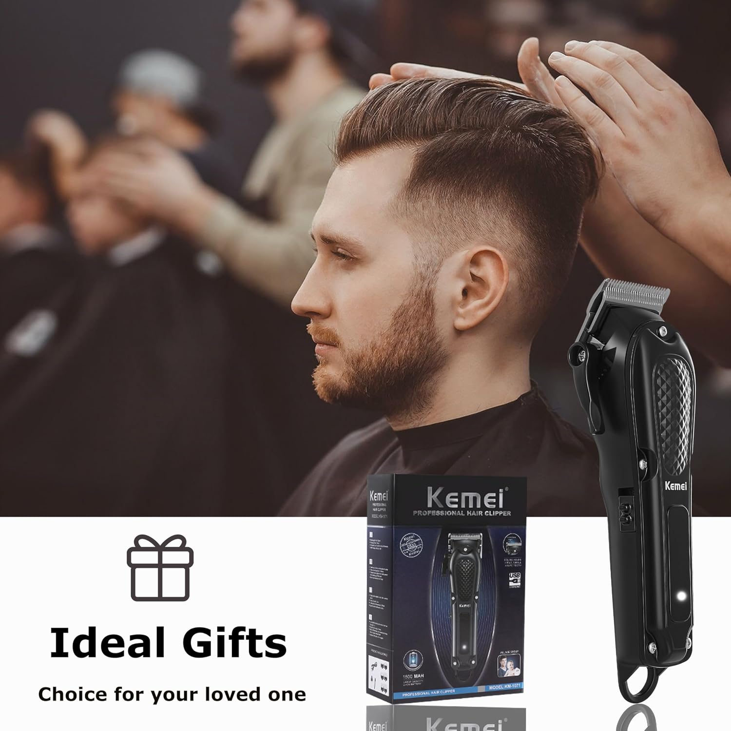 KEMEI Professional Hair Clippers for Men, Cordless & Corded Barber Hair Cutting Clipper, Rechargeable Beard Trimmer for Barbers/Home Use