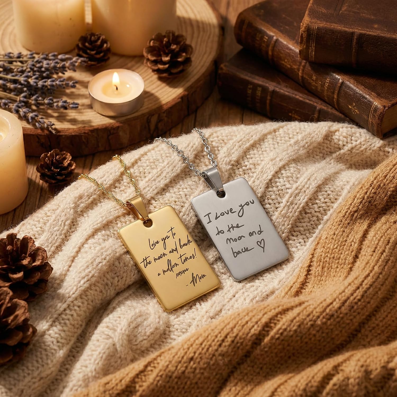 Drawelry Custom Handwriting Necklace, Personalized Actual Engraved Pendant, Stainless Steel Gold/Silver Plated Waterproof Chain Anniversary Birthday Father's Day for Women Men Her Him