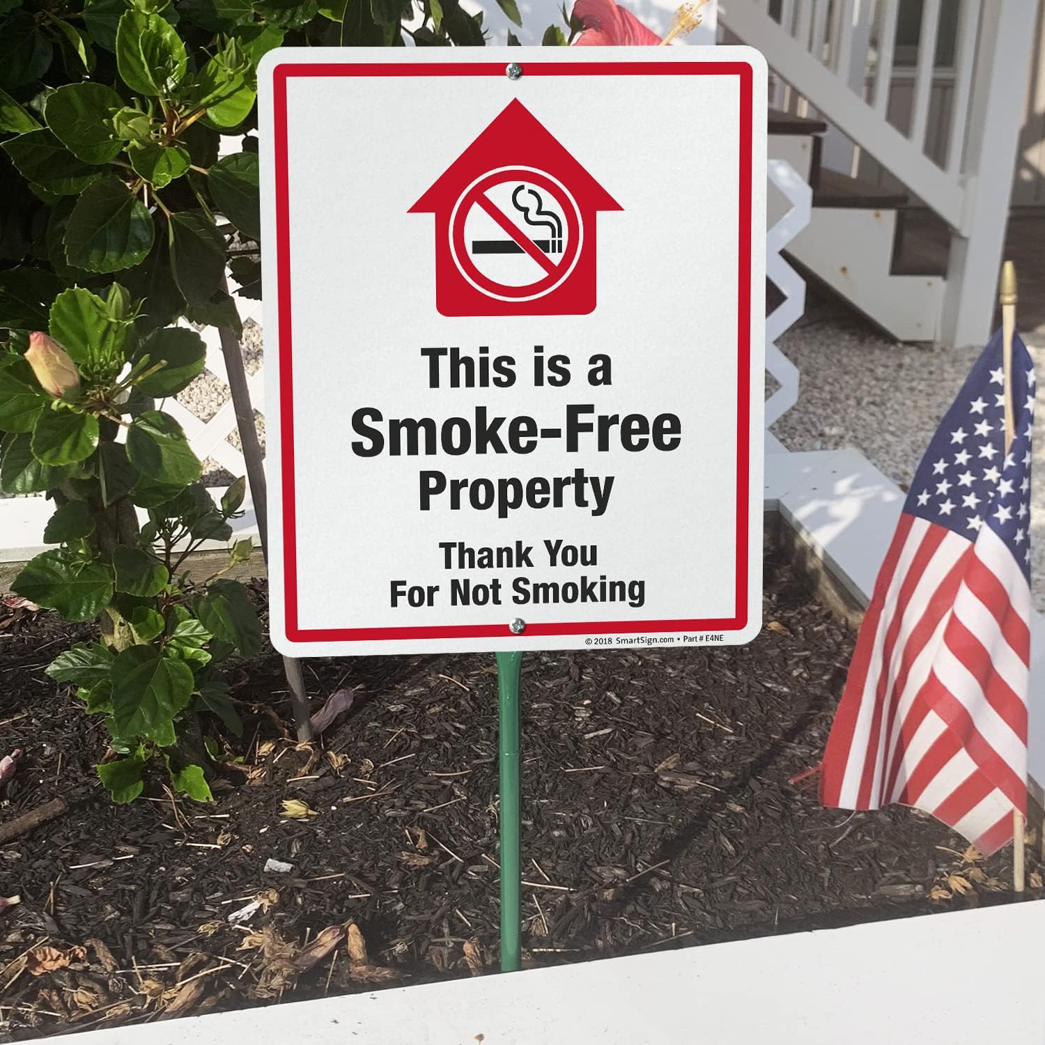 SmartSign 12 x 10 inch “This Is A Smoke-Free Property - Thank You For Not Smoking” Yard Sign with 3 foot Stake, 40 mil Laminated Rustproof Aluminum, Red, Black and White, Set of 1, Made in USA