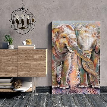 OuElegent Elephant Painting Canvas Wall Art Boho Paisley Pictures Artwork Vintage Home Living Room Bedroom Framed Ready to Hang