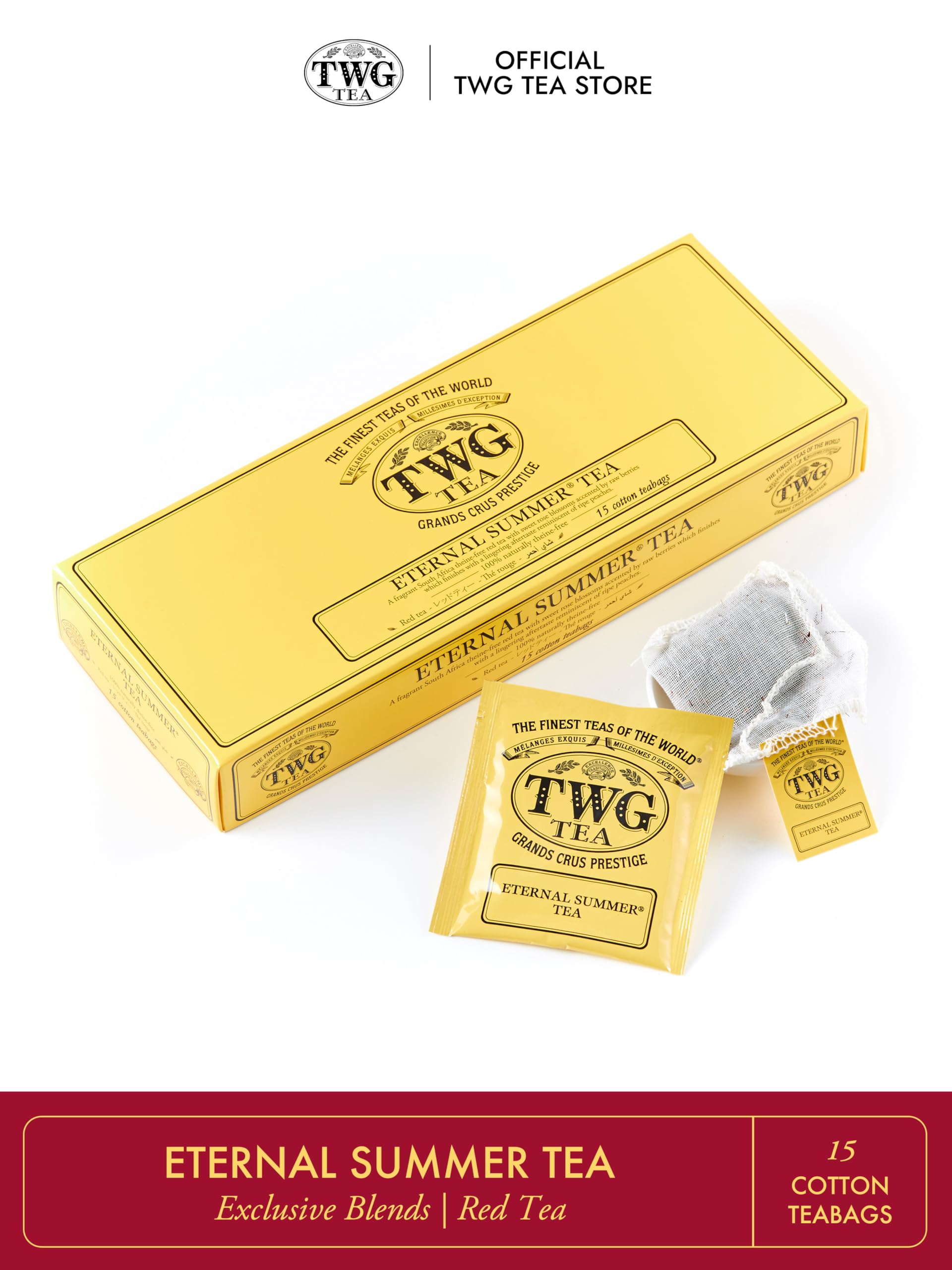 TWG Tea | Eternal Summer Tea | Rooibos Tea | Flowers & Redcurrant | 15 Hand Sewn Cotton Teabags | Gift Set