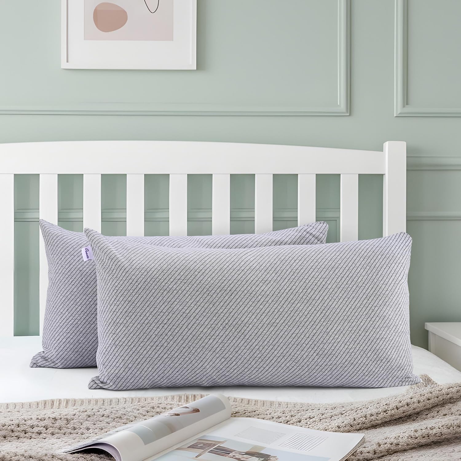 Wakefit Sleeping Pillow Set of 2 with Adjustable Height | Large Size 36x20 Inch | Soft & Fluffy Siliconized Hollow Fibre Fill, Knitted Cover with Zipper Closure, Free Extra Filling - Light Grey