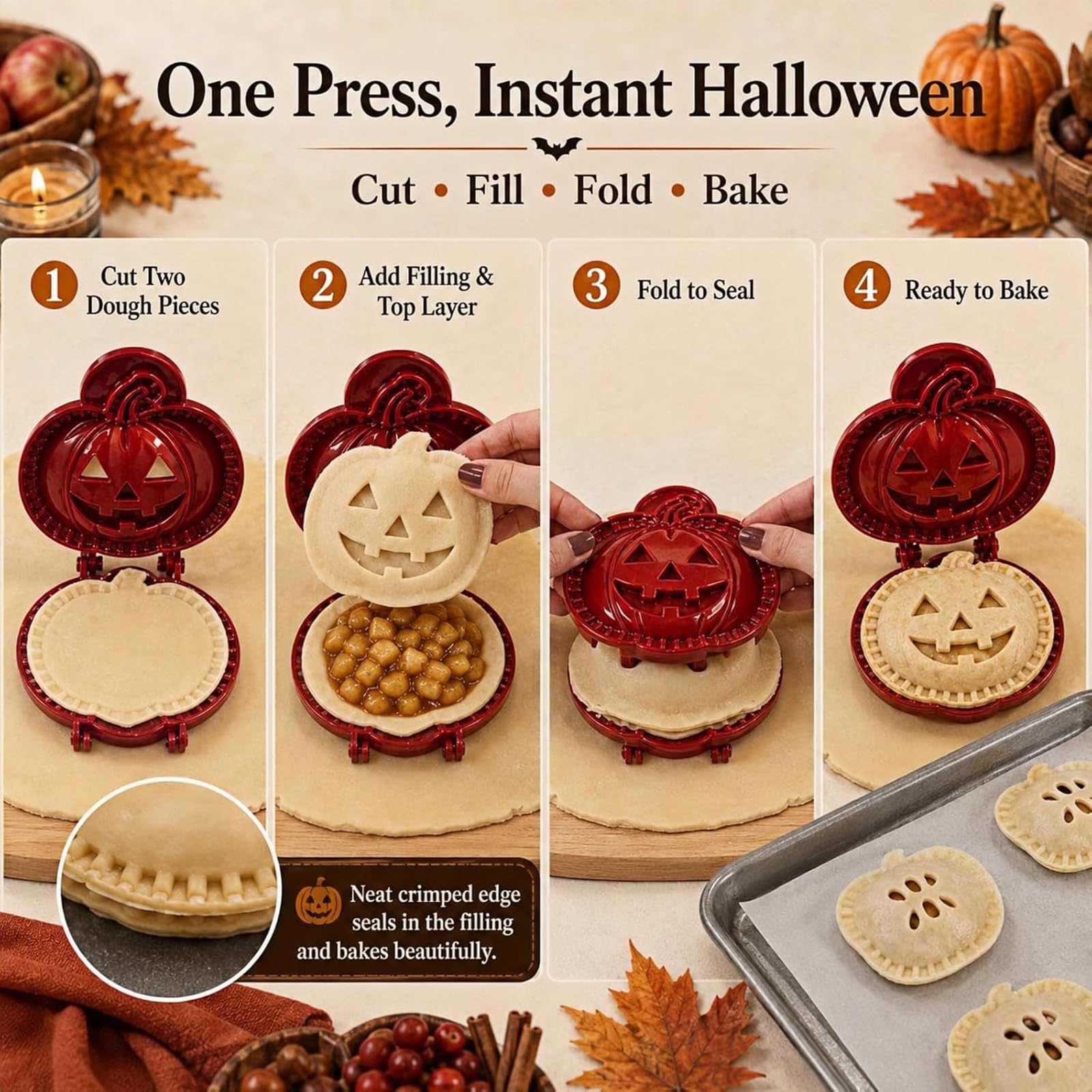Juego de mini moldes para tartas de mano de Halloween (Mix) | 8 diseños festivos, superficie lisa, liberación rápida, limpieza sencilla, reutilización duradera, lindas formas de golosinas