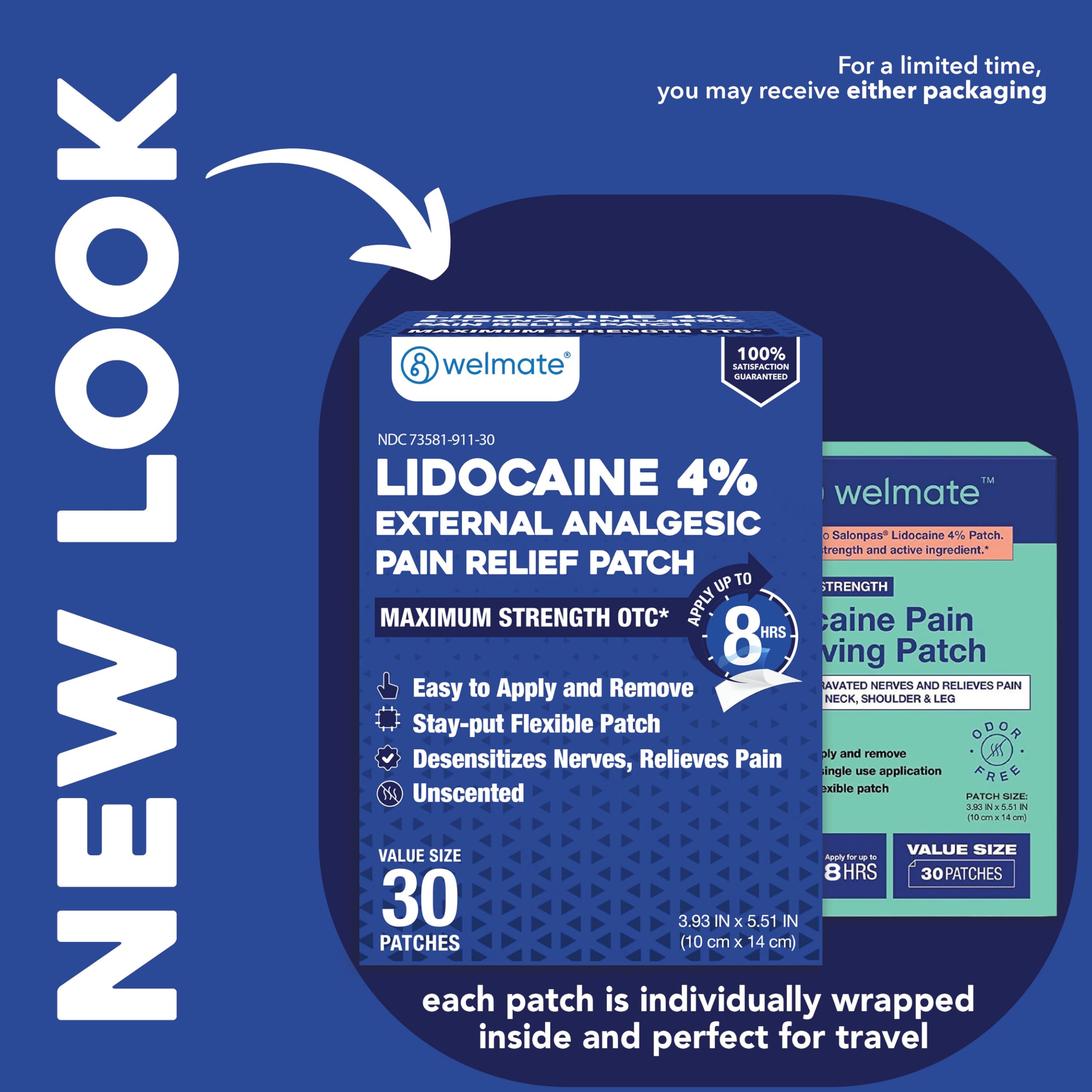 WELMATE 4% Lidocaine Pain Relief Patch Maximum Strength, 30 Count — Amazon image 2