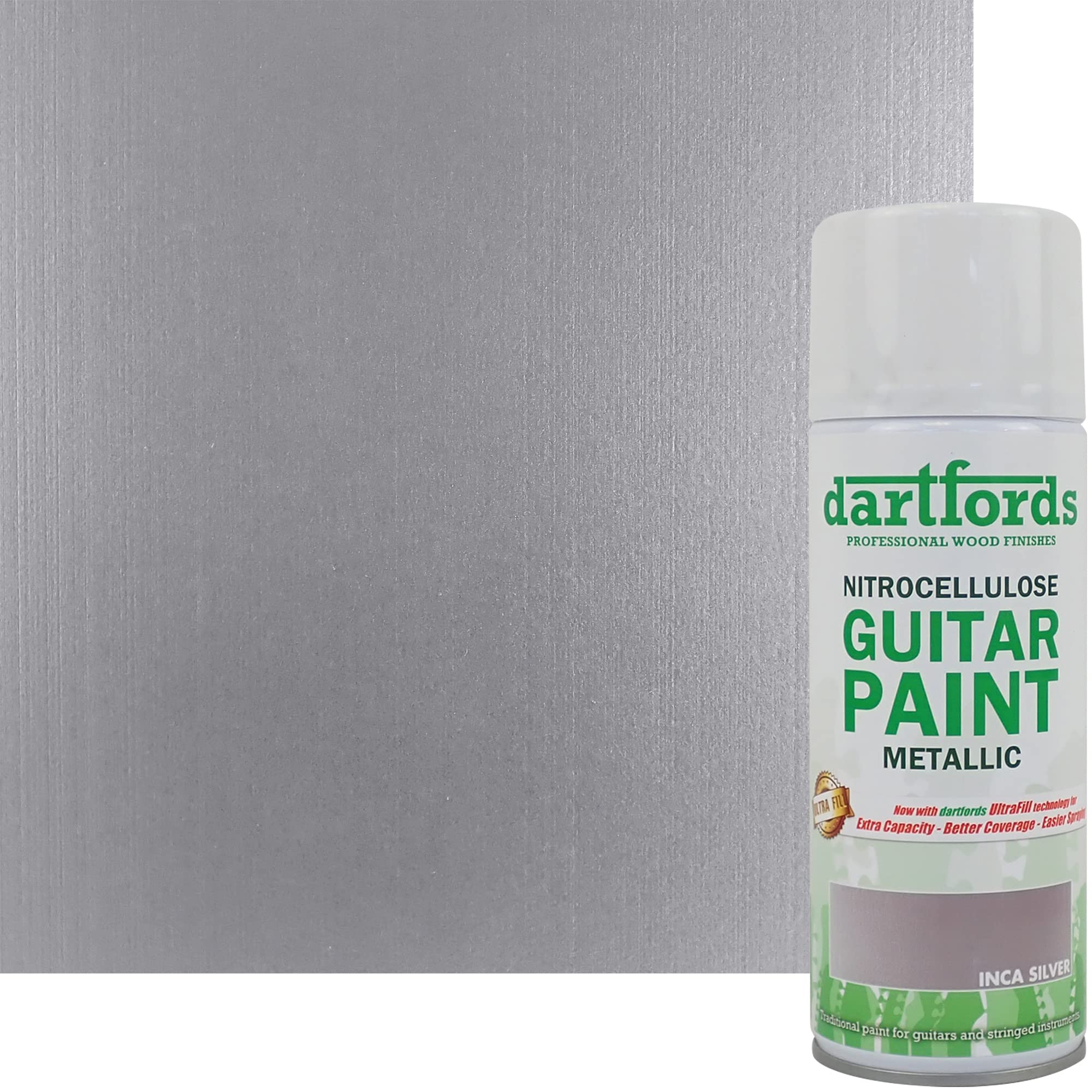dartfords Inca Silver Metallic Nitrocellulose Guitar Paint 400ml Aerosol