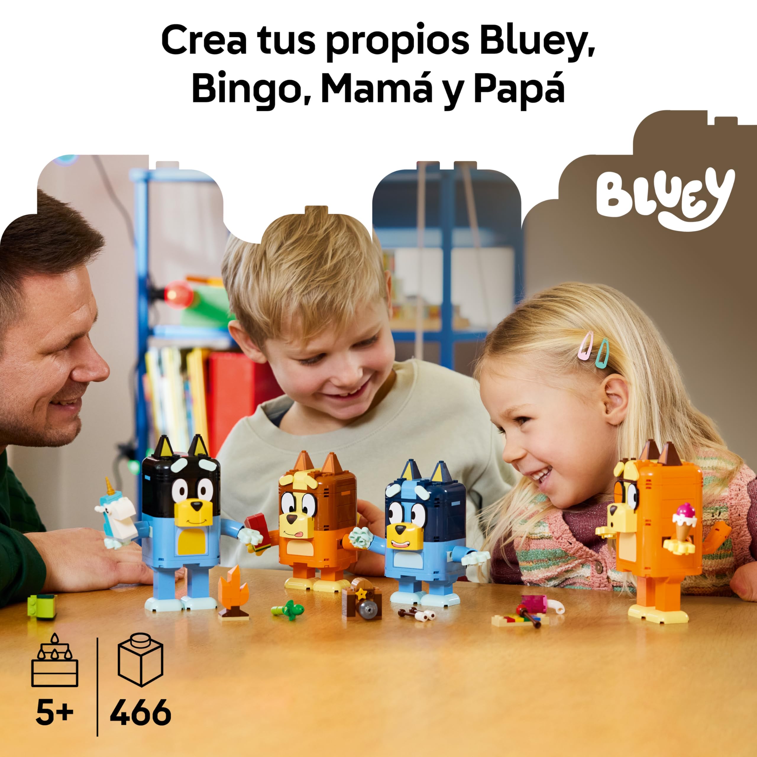 LEGO Bluey Familia de Bluey para Construir – Juego Educativo con 4 Figuras con Expresiones Que Cambian y Accesorios – Juguete Montessori – Regalo de Cumpleaños para Niñas y Niños de 5+ Años – 11217