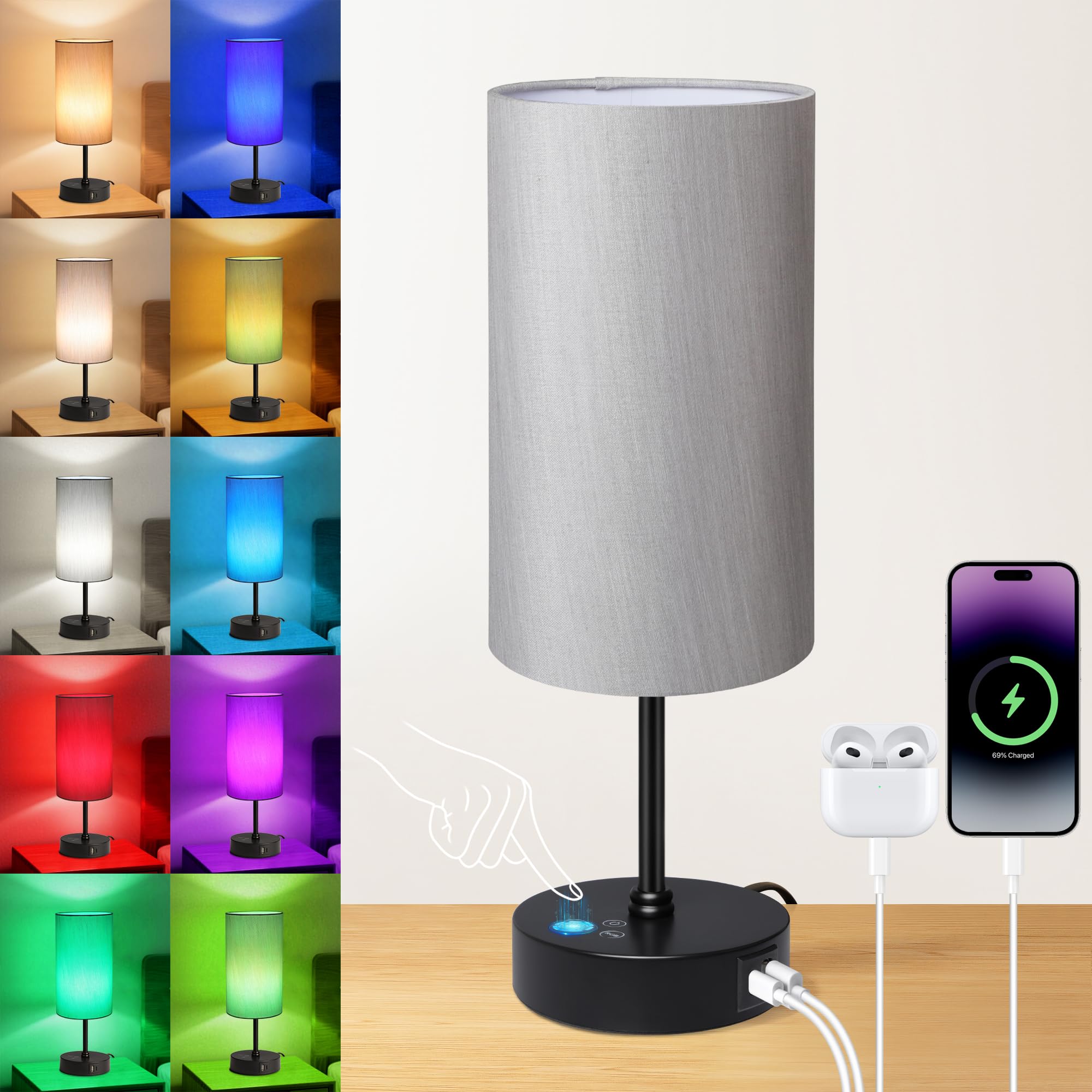 Unicozin Table Lamp for Bedroom, 3 Color Temperatures, 7 RGB