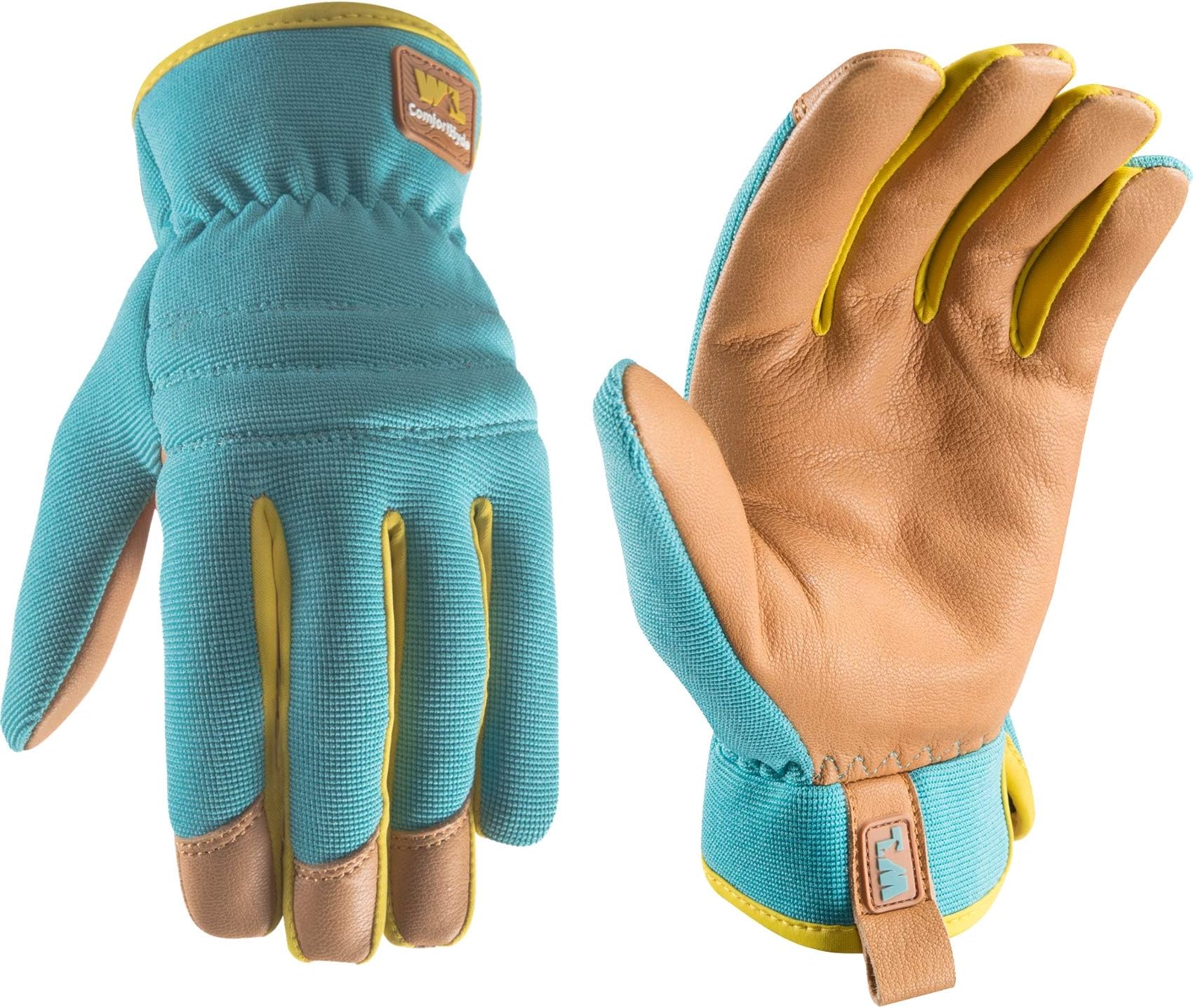 Wells Lamont Women's Slip-On Stretch ComfortHyde Leather Palm Work Gardening Gloves, Large (7870L)