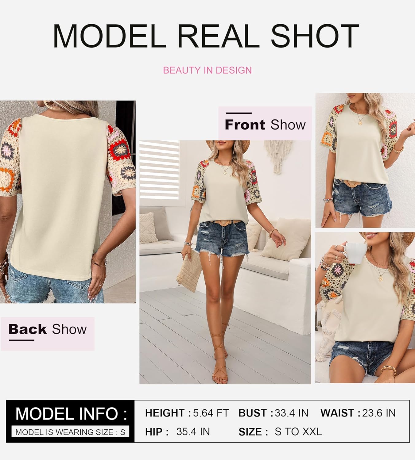 SHEWIN Womens Crochet Floral Print Tops Casual Short Sleeve T Shirts Crewneck Boho Beach Vacation Clothes - Image 5