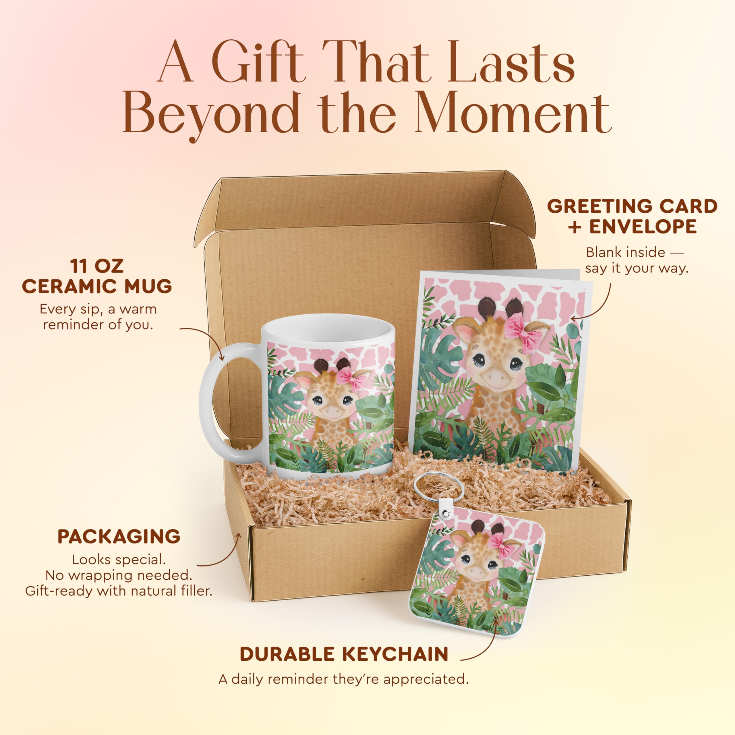 3dRose Jungle Theme Baby Giraffe Gift Set for Girls – Includes Mug, Keychain, and Card – Perfect for Baby Showers and Birthdays