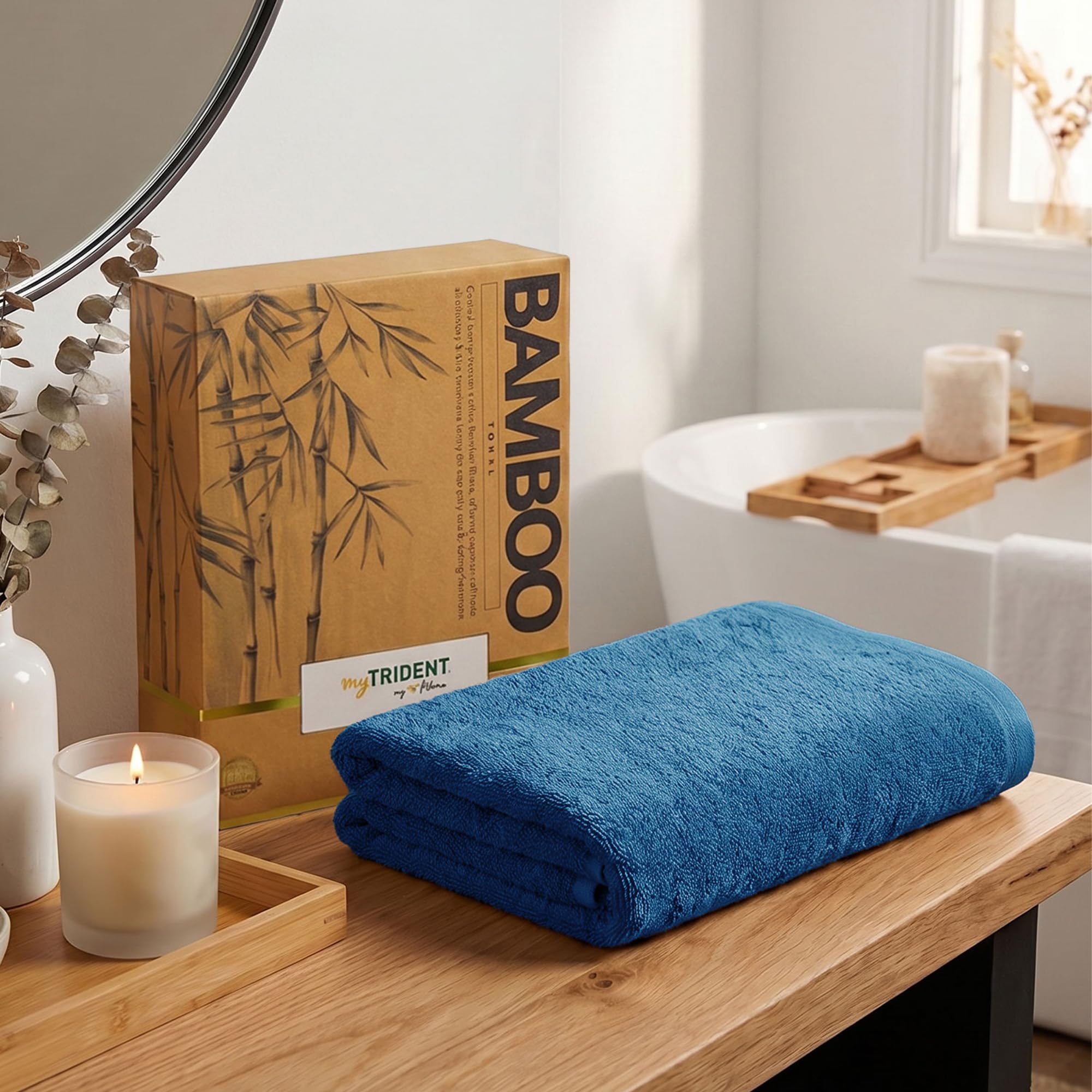 MYTRIDENT Cotton Bamboo Towels for Bath Large Size | Soft & Absorbent | Anti-Microbial & Anti-Odour | 450 GSM | 1 Piece Bath Towel for Men/Women - Blue-image-32