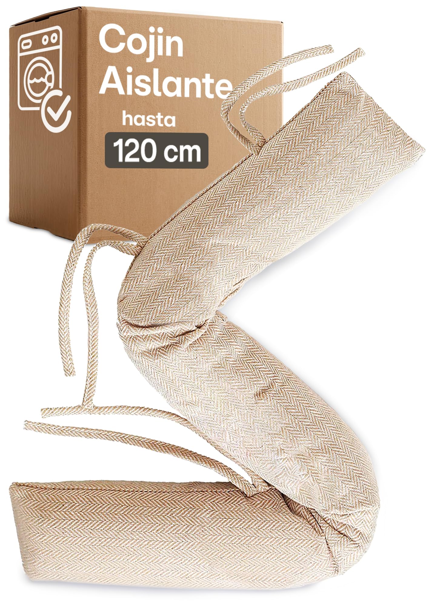 Burlete Cortavientos para Ventanas de hasta 120 cm - Lavable - Ahorra Energía - Extra Largo y Pesado - También para Puertas Anchas - Beige